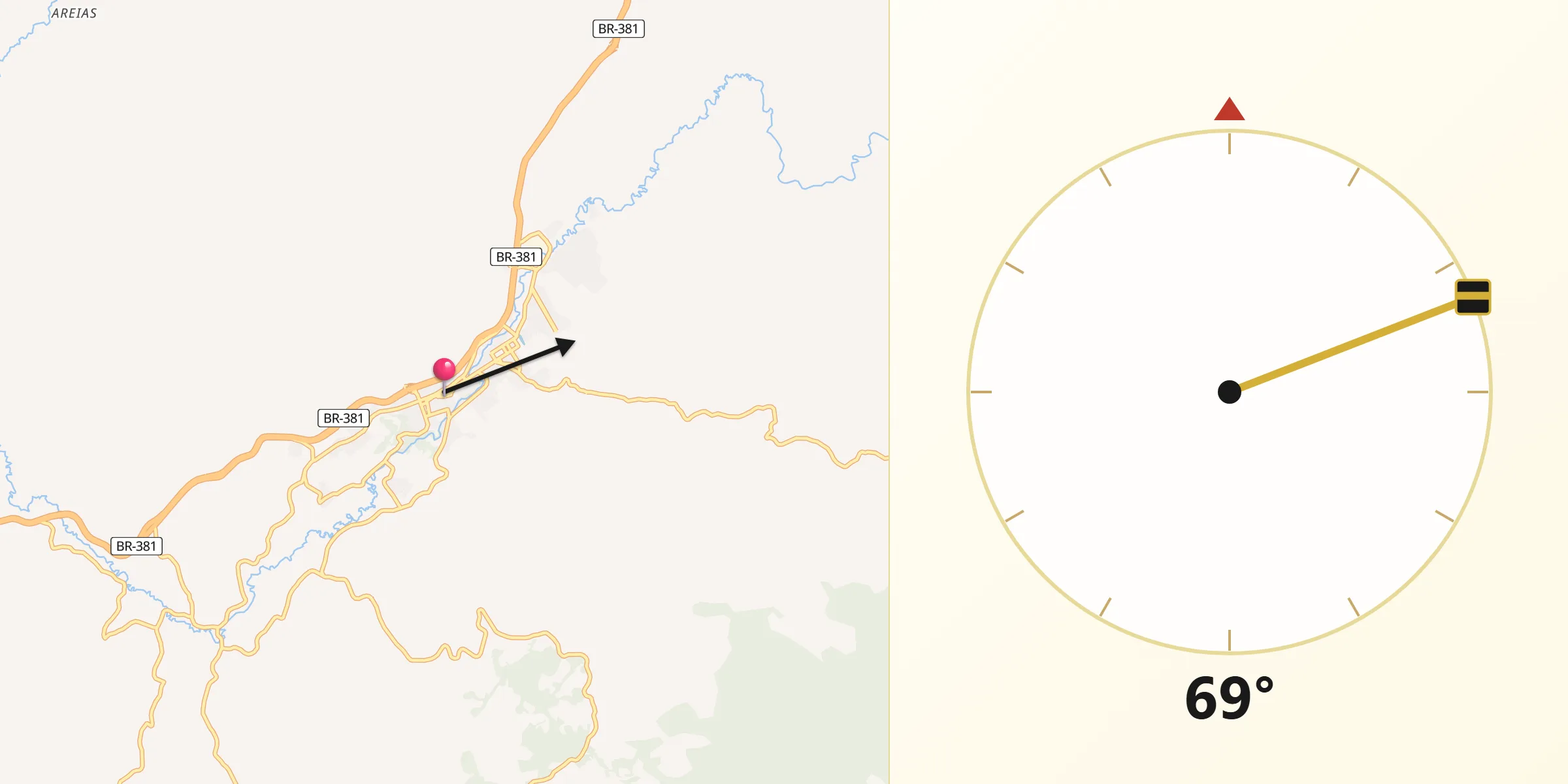 Direção da Qibla a partir de Camanducaia