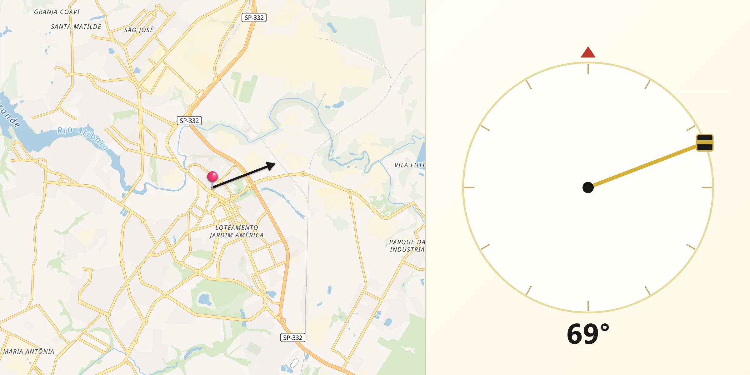 Direção da Qibla a partir de Paulínia