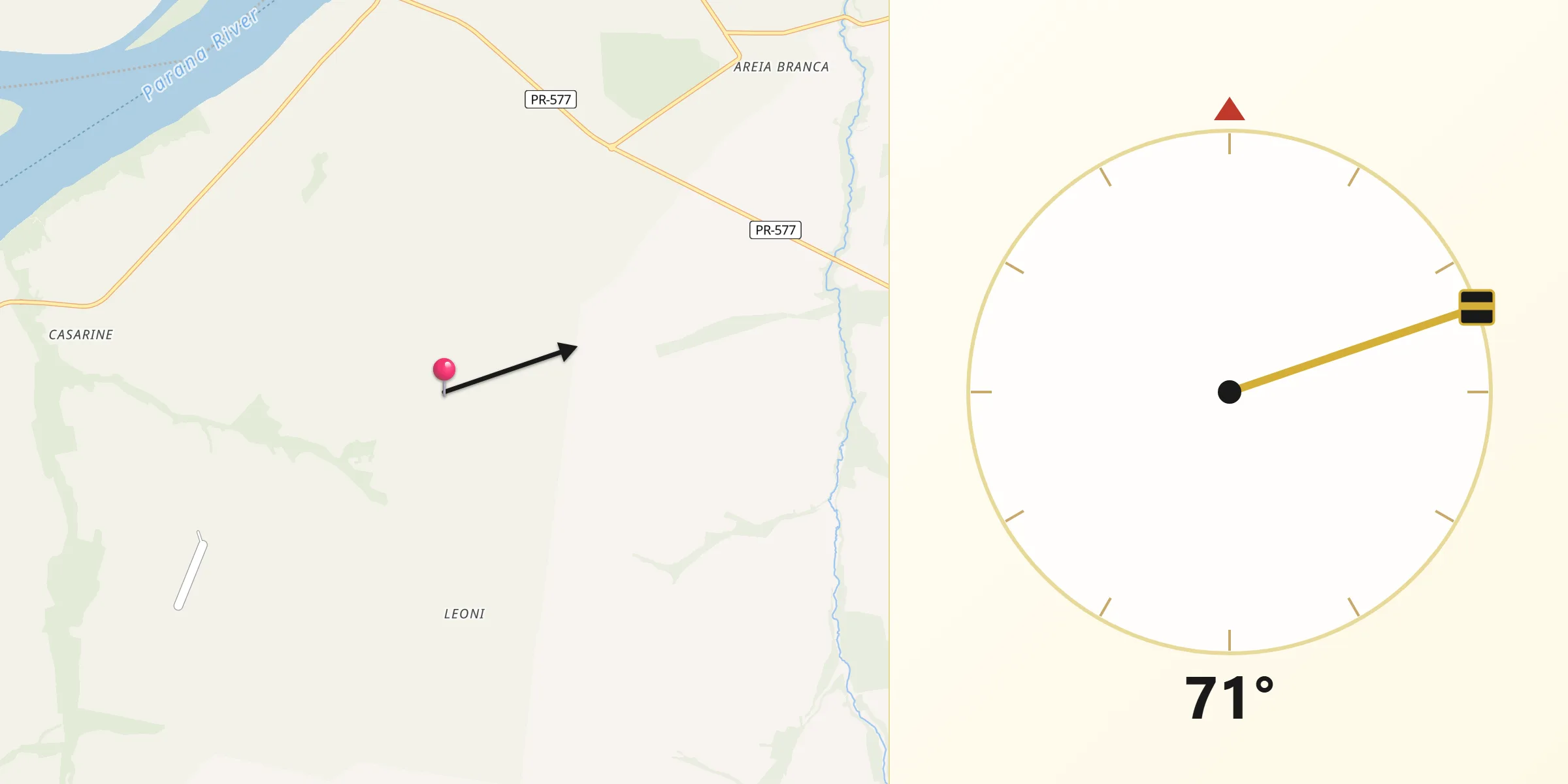 Direção da Qibla a partir de São Pedro do Paraná