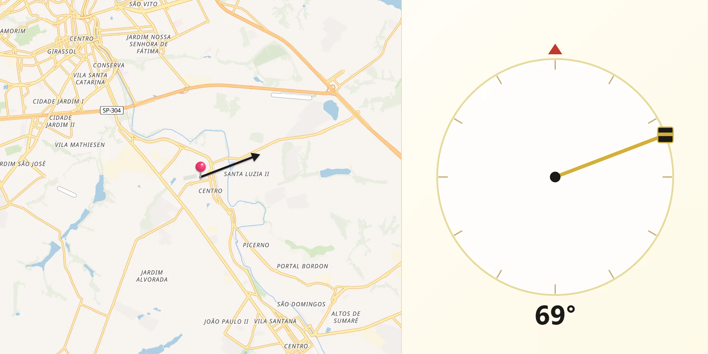 Direção da Qibla a partir de Nova Odessa