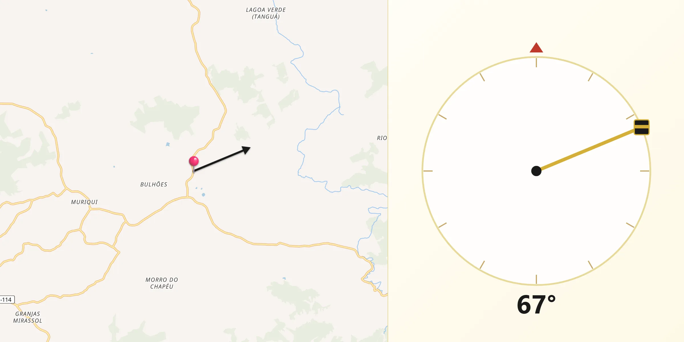 Direção da Qibla a partir de Tanguá