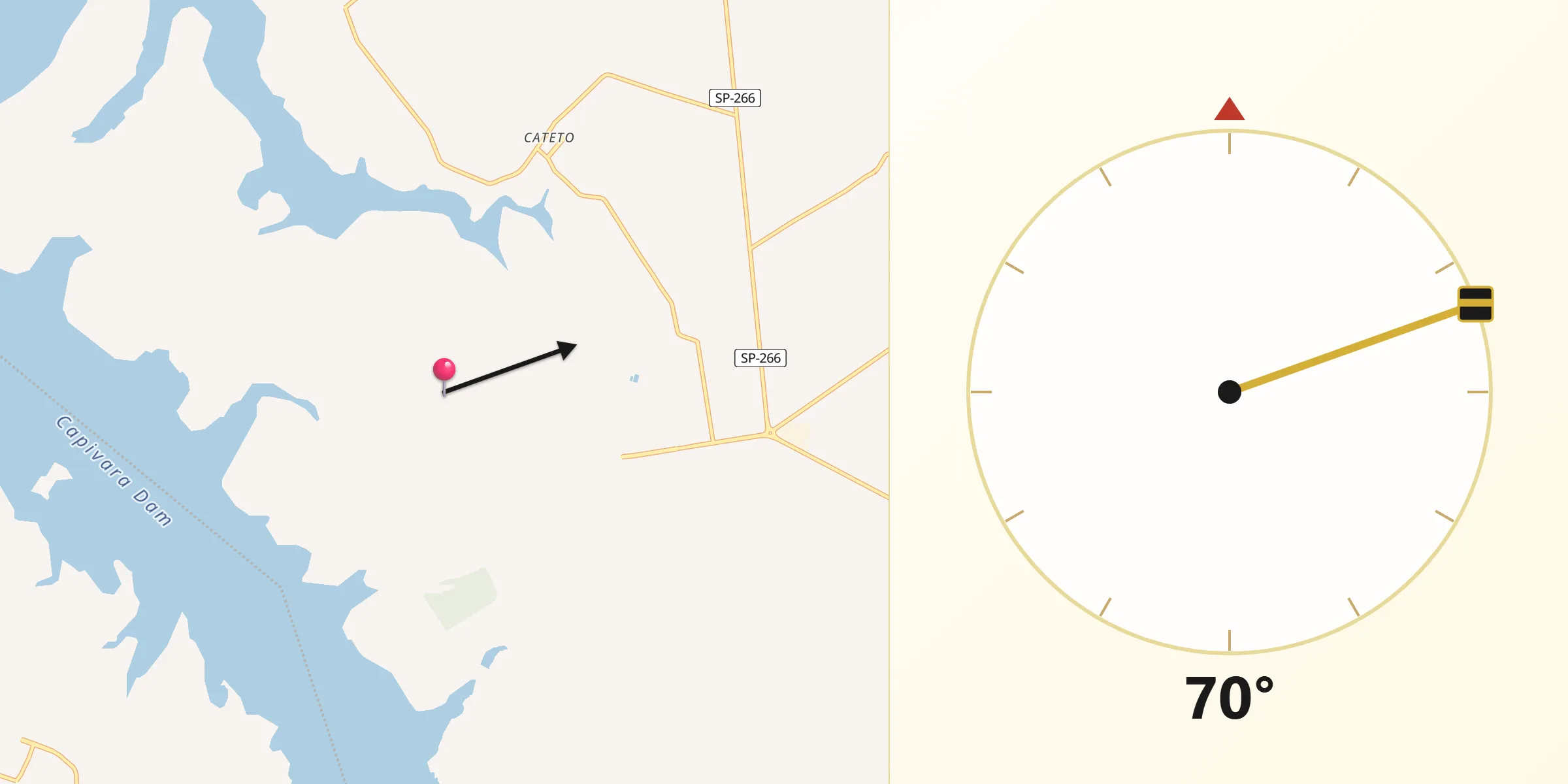 Direção da Qibla a partir de Pedrinhas Paulista