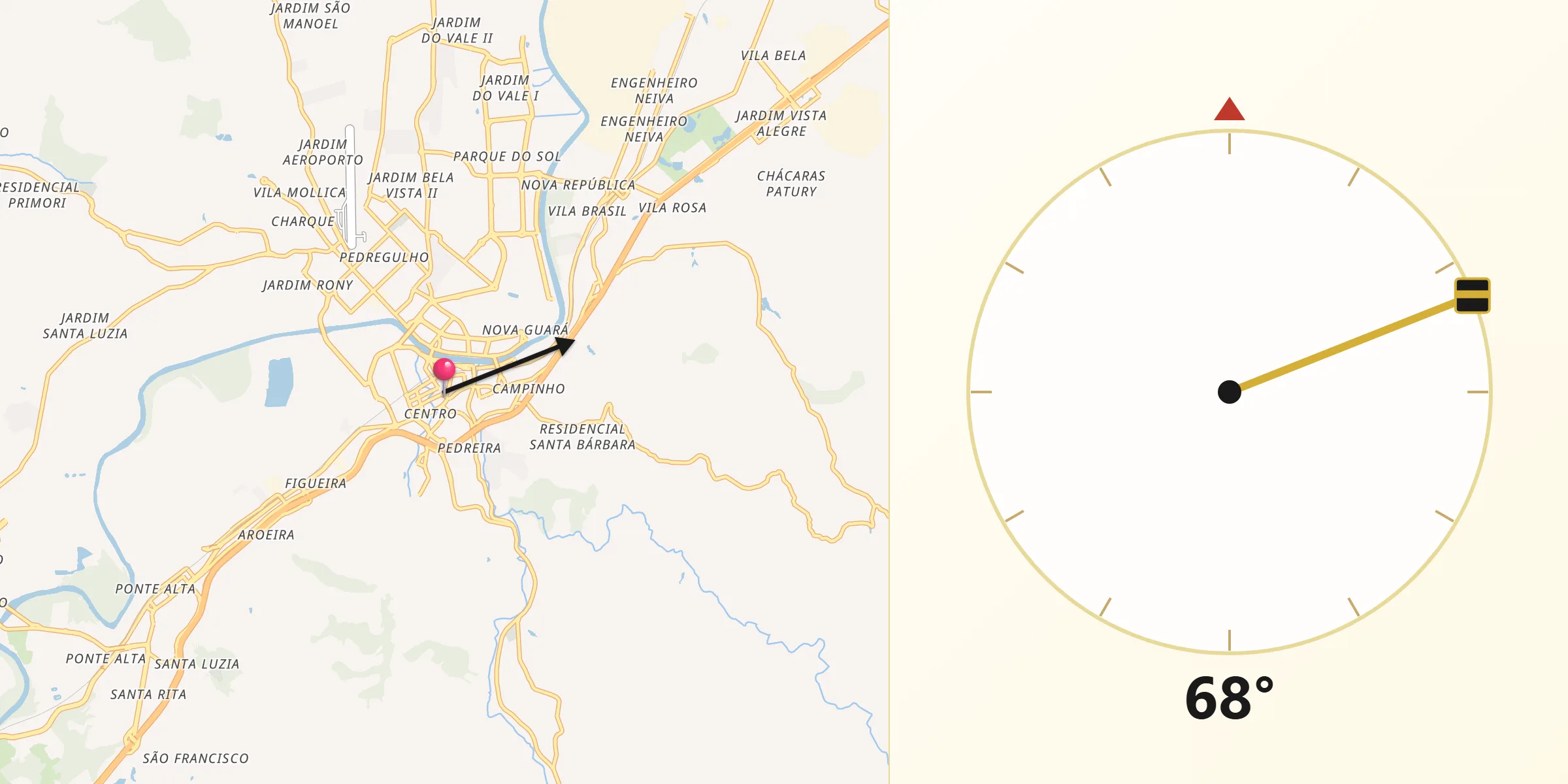 Direção da Qibla a partir de Guaratinguetá