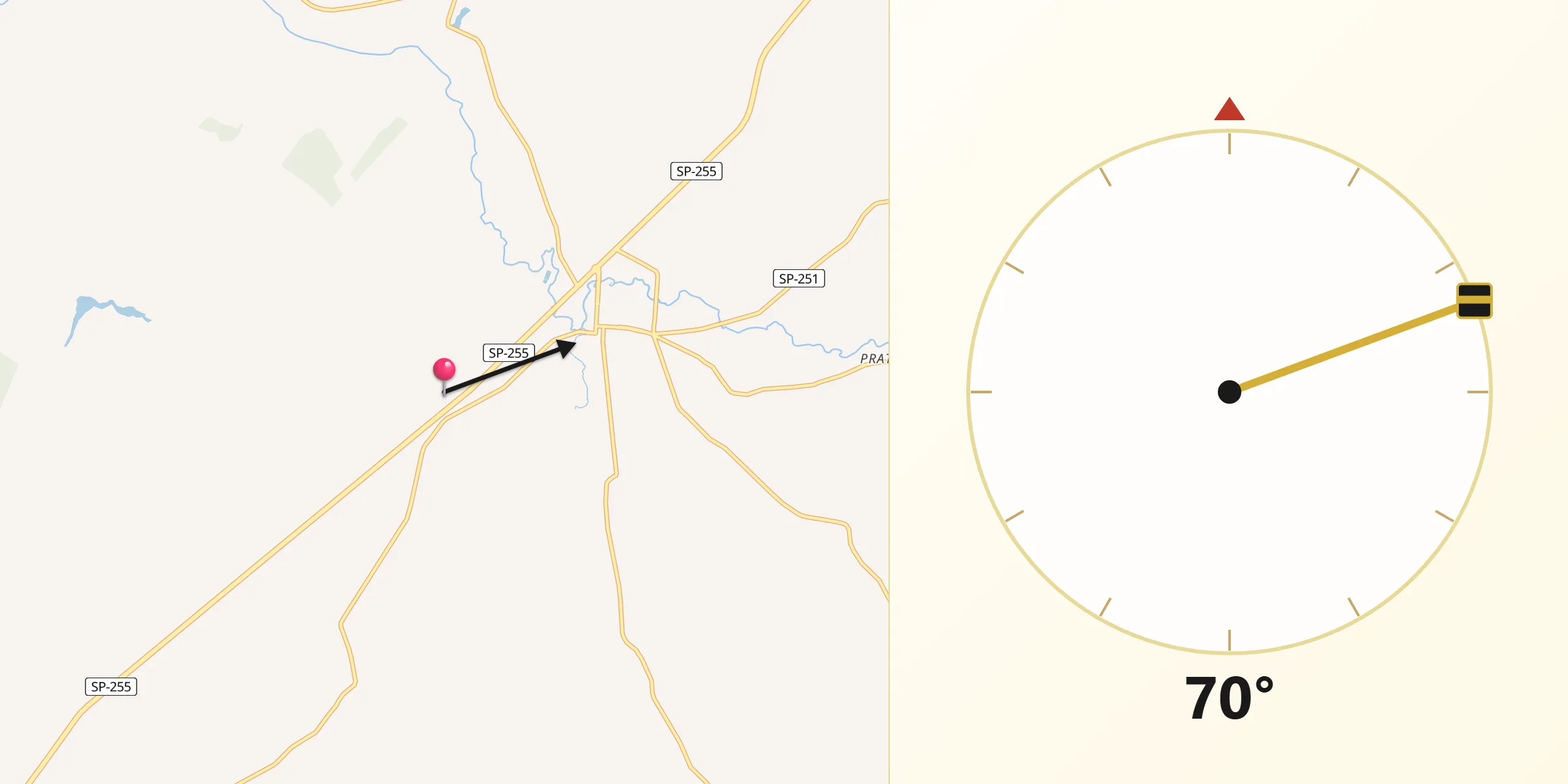 Direção da Qibla a partir de Pratânia