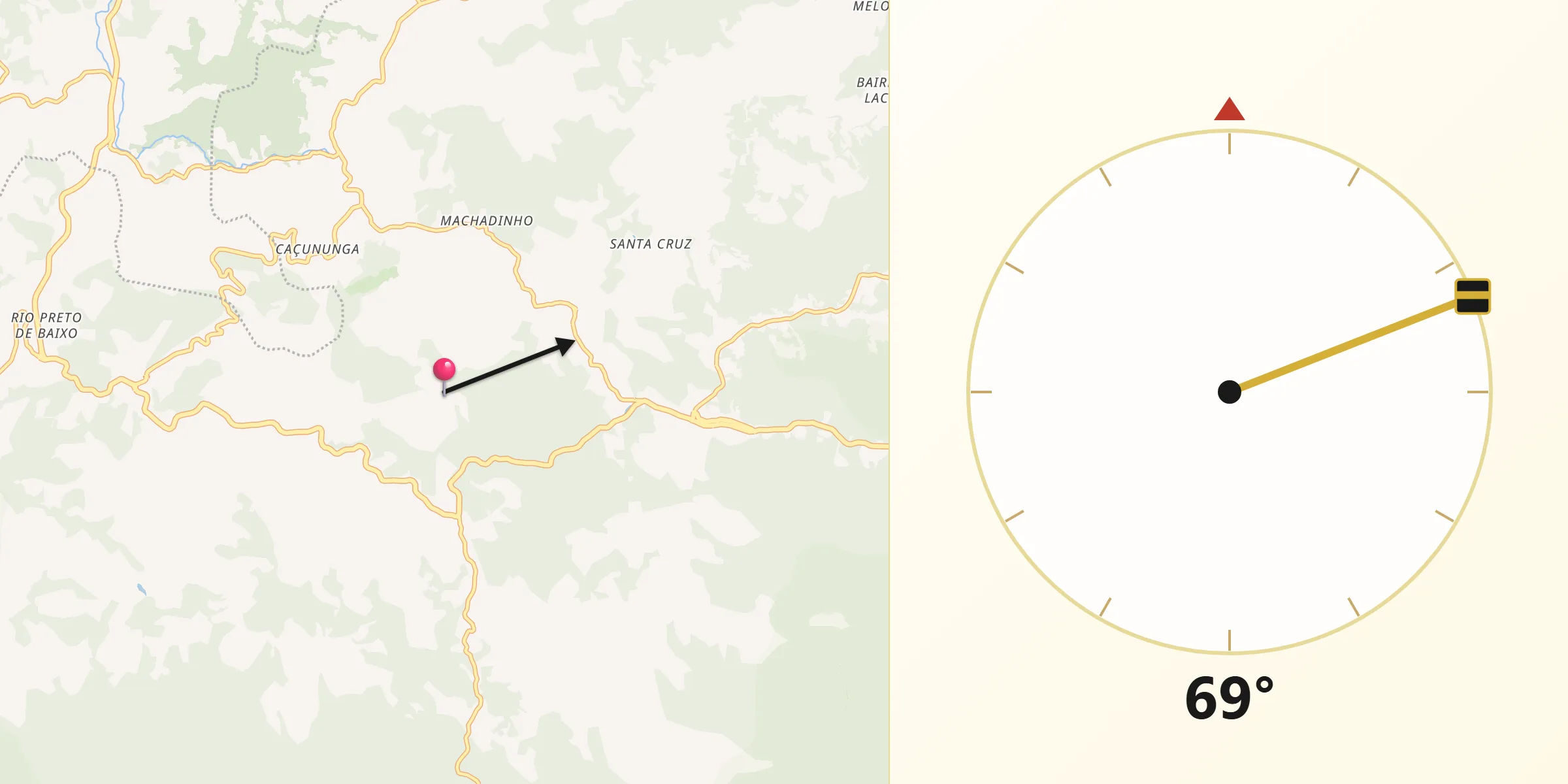 Direção da Qibla a partir de Santo Antônio do Pinhal