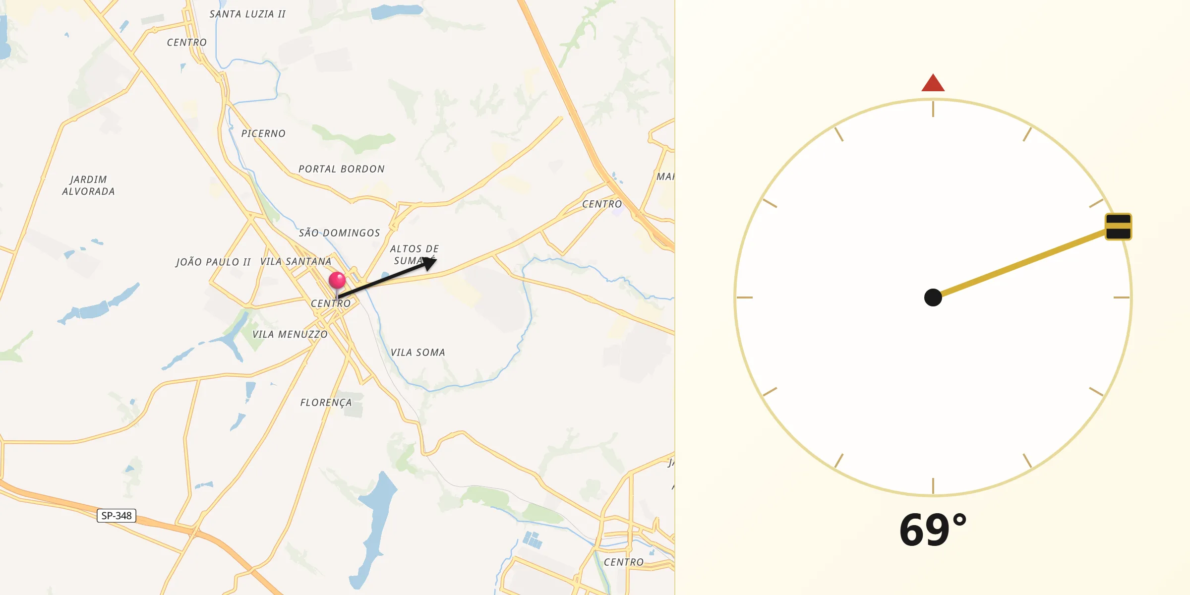 Direção da Qibla a partir de Sumaré