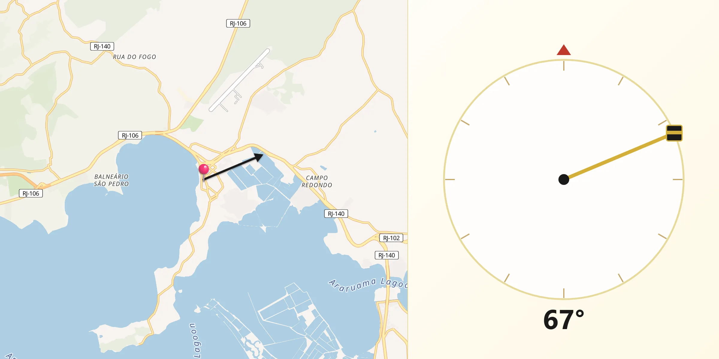 Direção da Qibla a partir de São Pedro da Aldeia