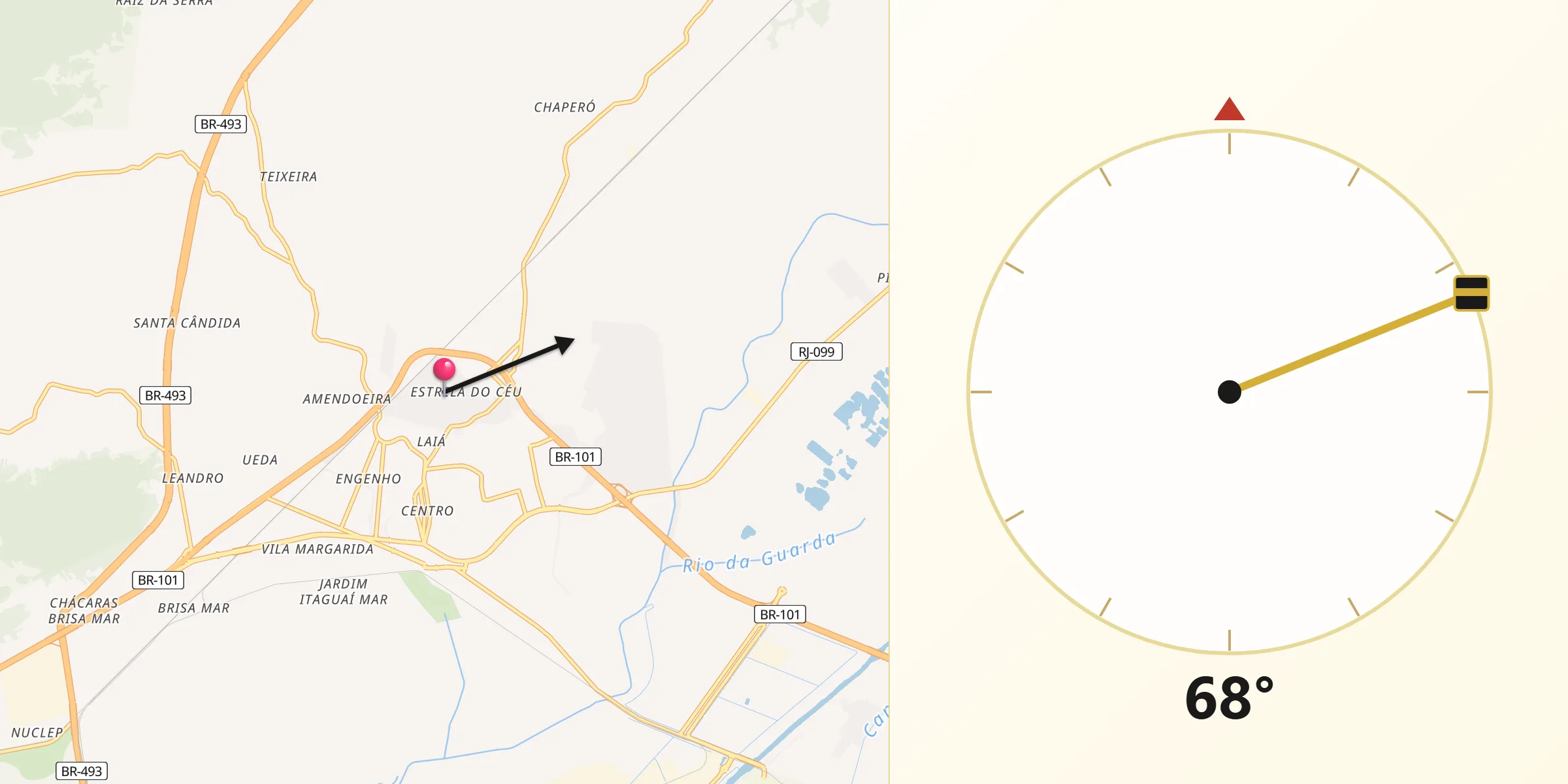 Direção da Qibla a partir de Itaguaí