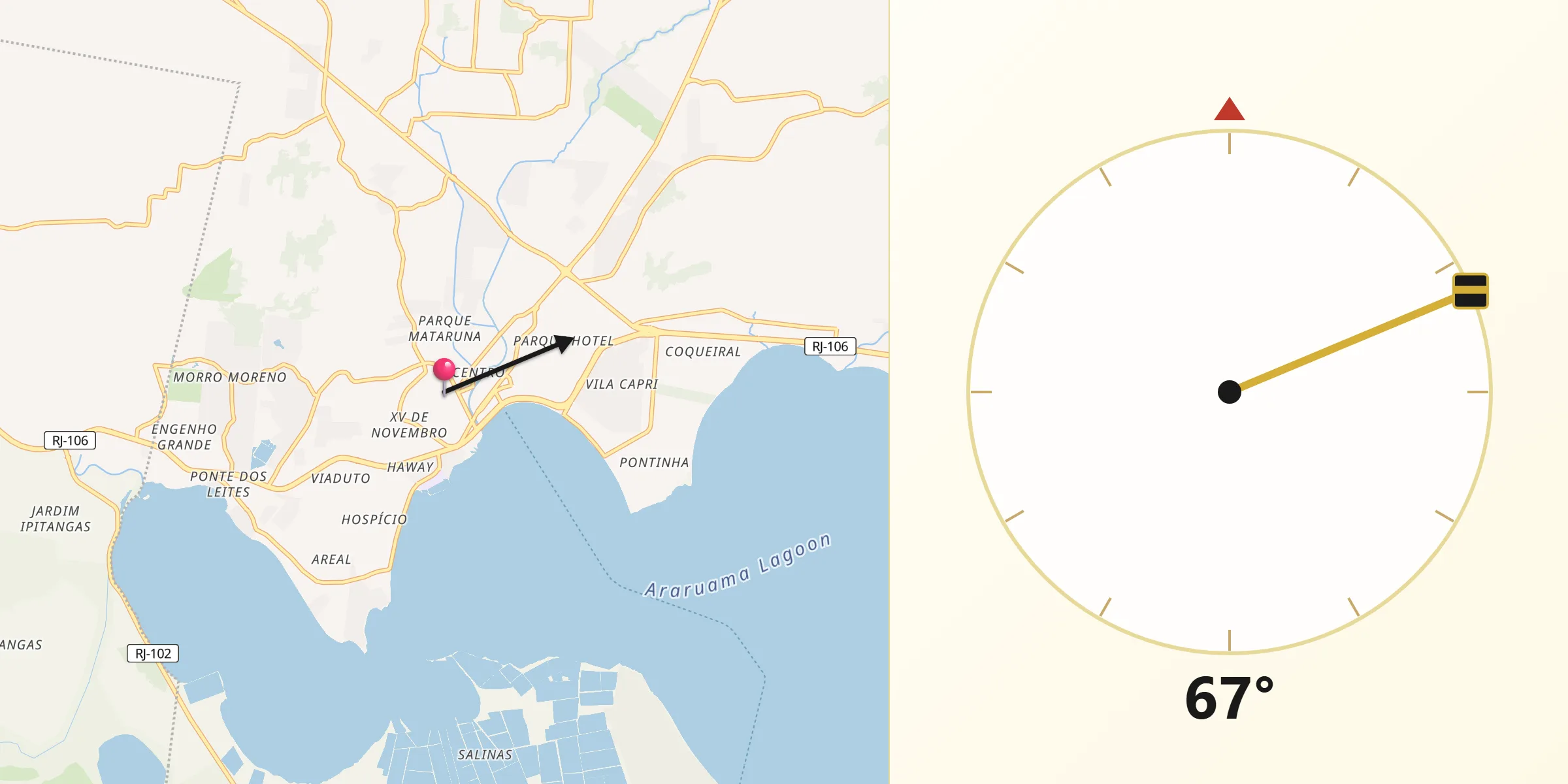 Direção da Qibla a partir de Araruama
