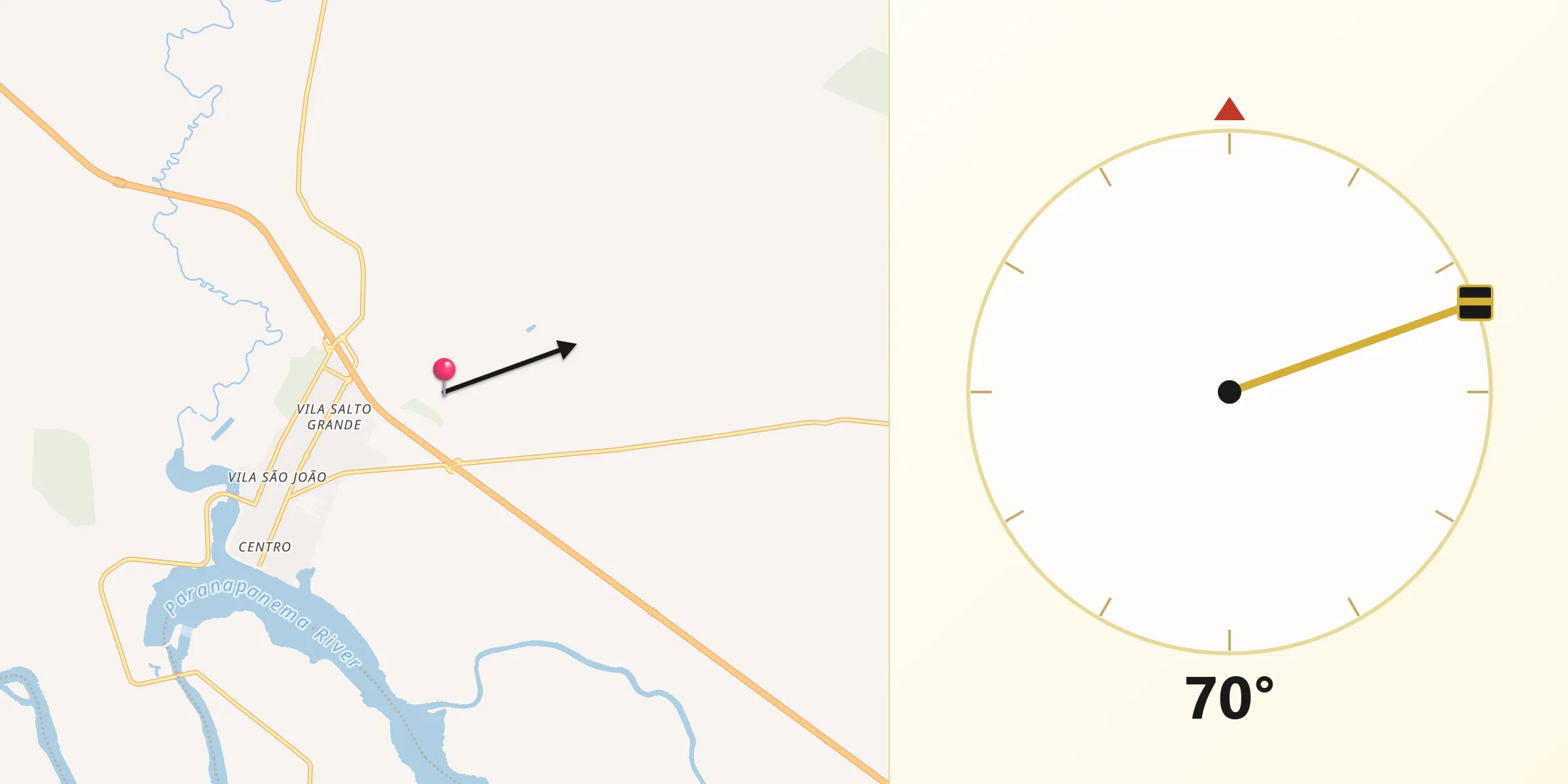 Direção da Qibla a partir de Salto Grande