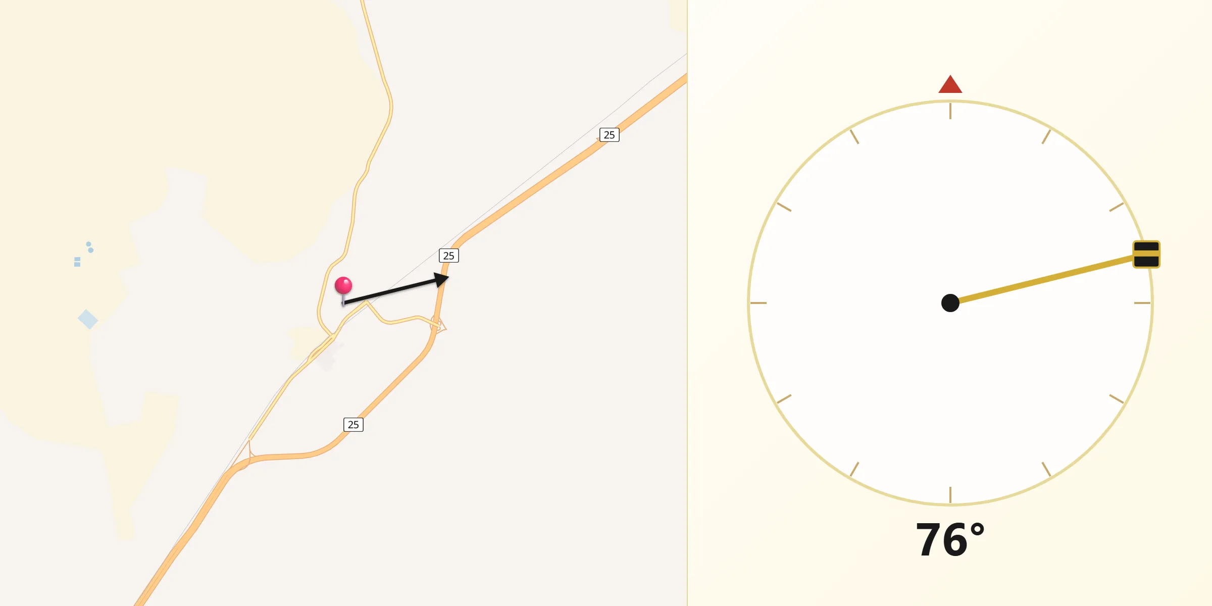 Dirección de la Qibla desde Sierra Gorda