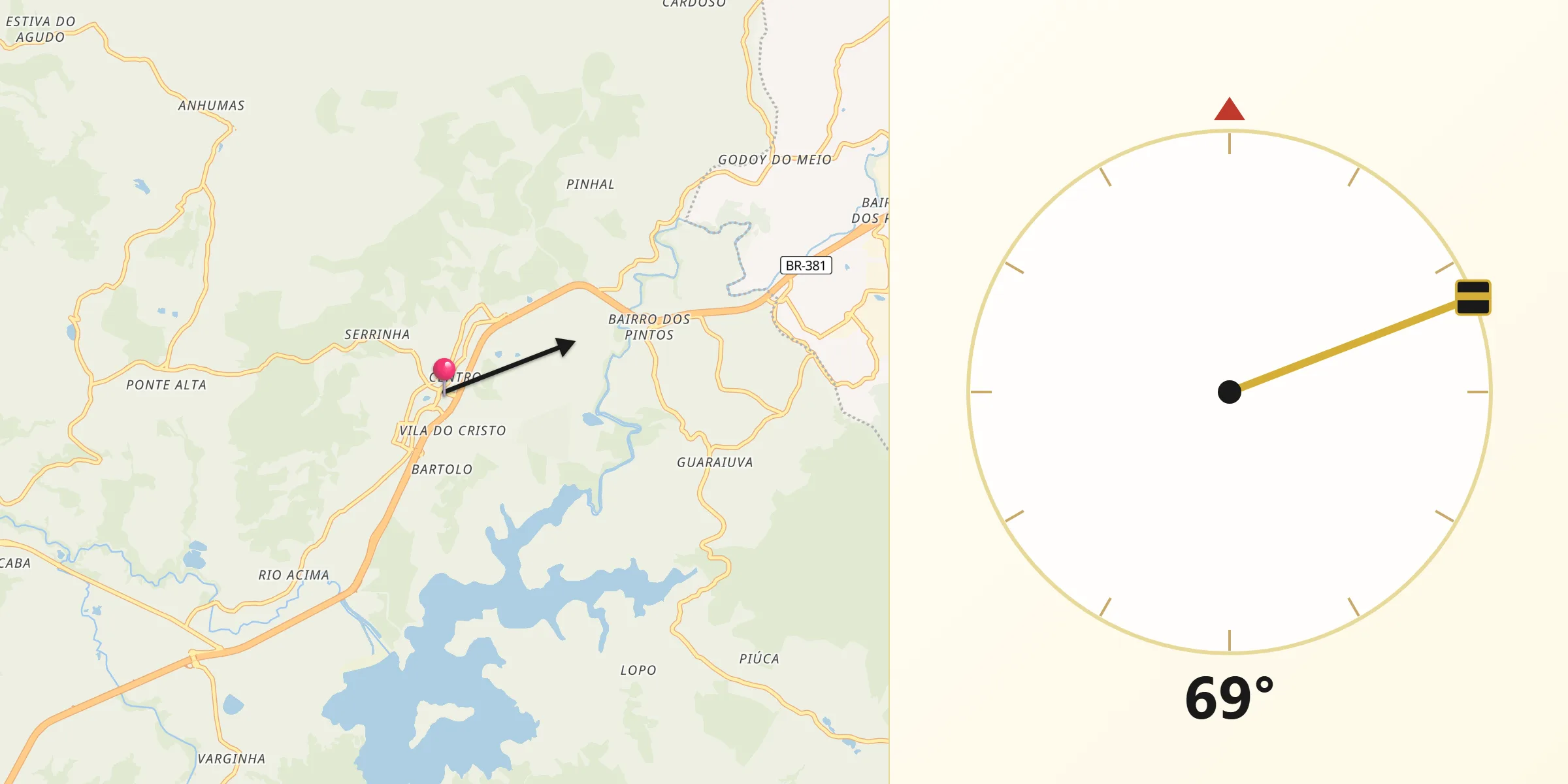 Direção da Qibla a partir de Vargem