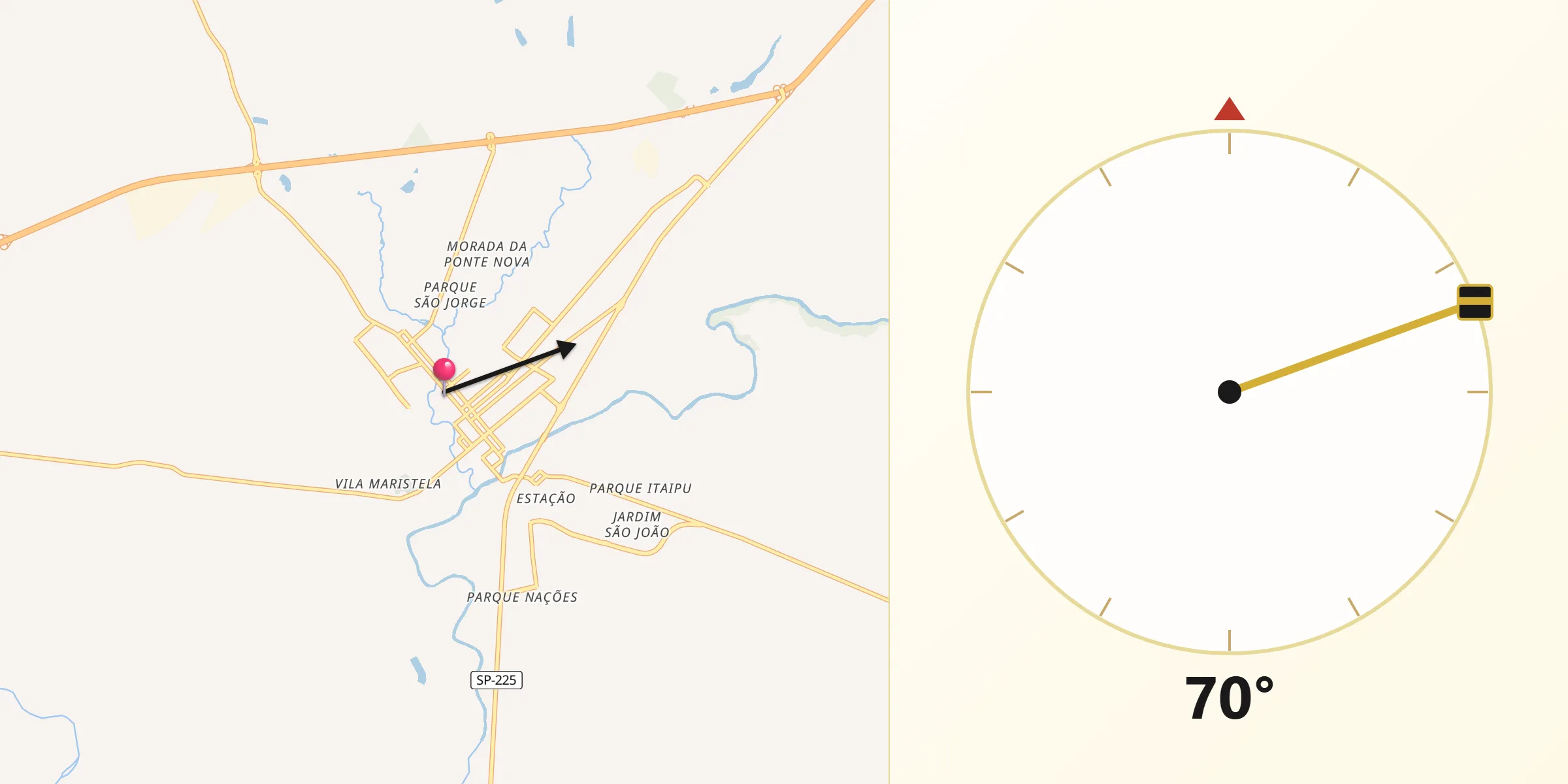 Direção da Qibla a partir de Santa Cruz do Rio Pardo