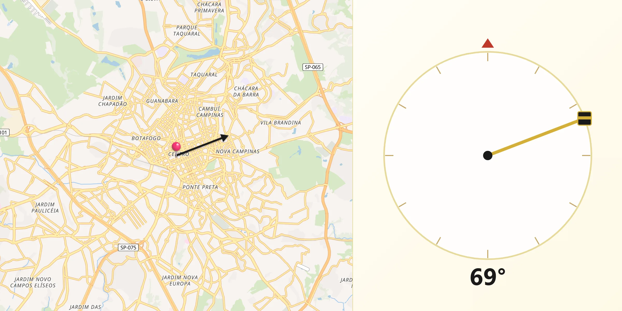 Direção da Qibla a partir de Campinas