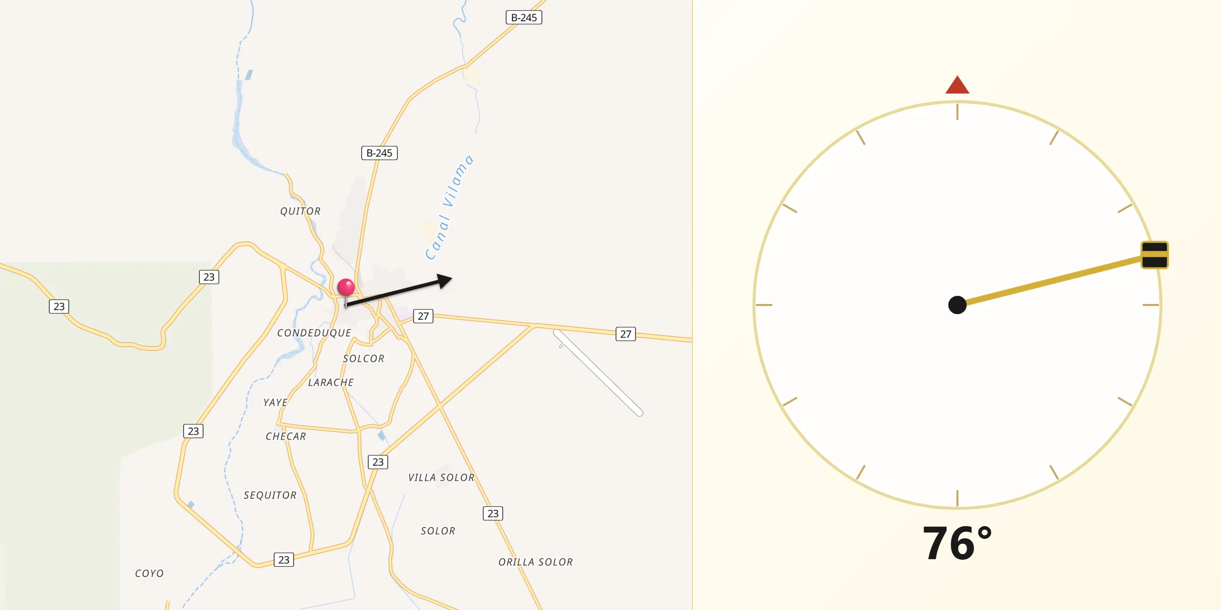 Dirección de la Qibla desde San Pedro de Atacama