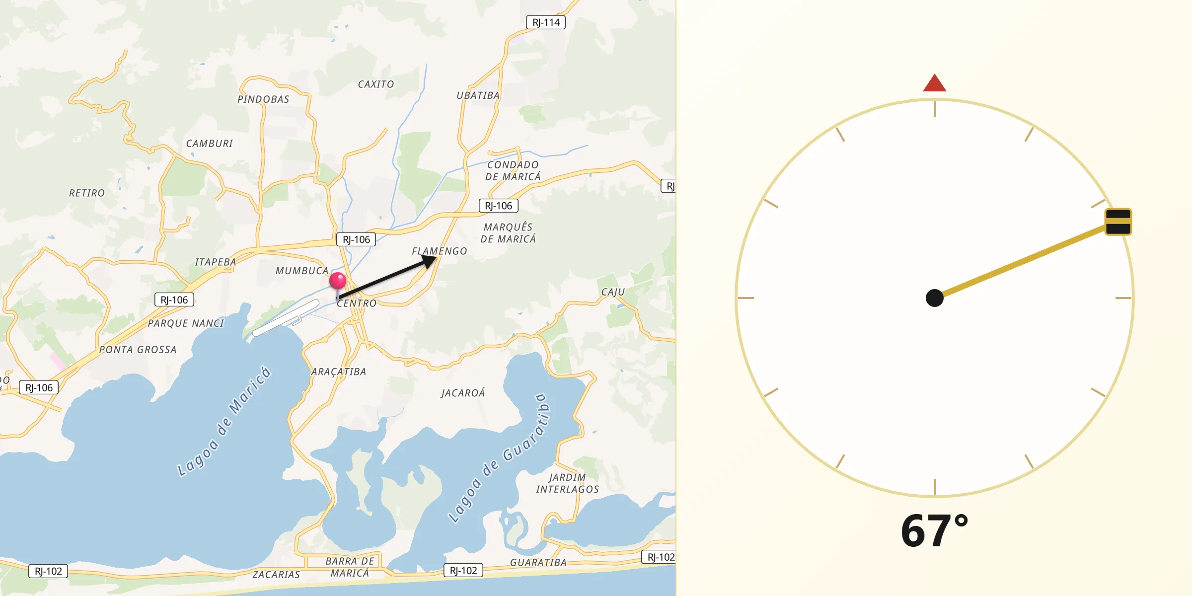 Direção da Qibla a partir de Maricá