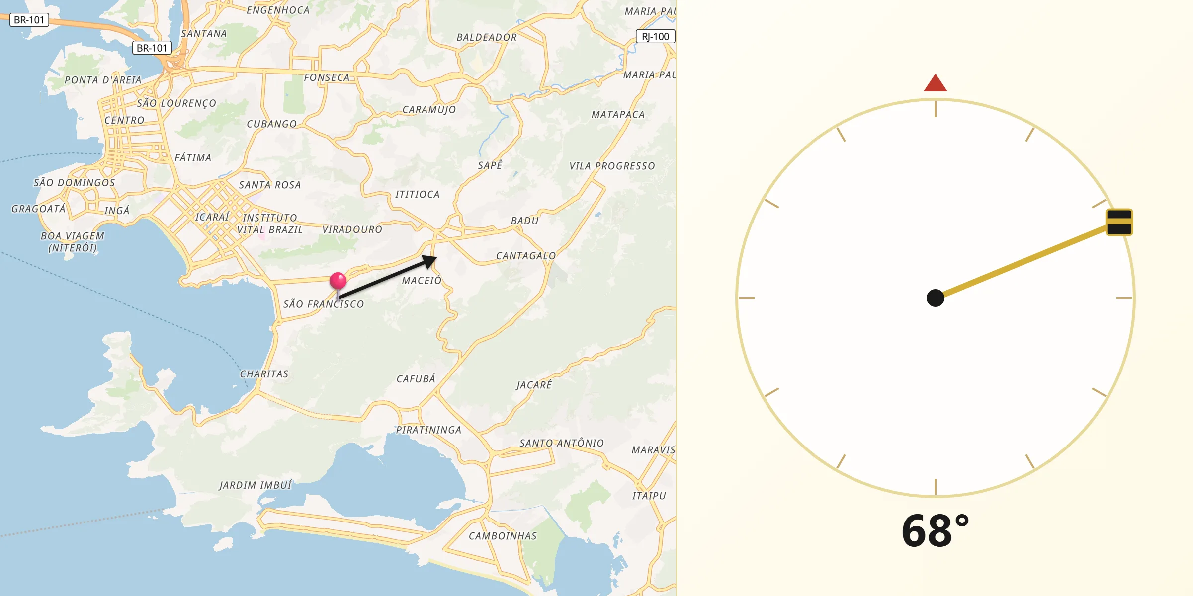 Direção da Qibla a partir de Niterói