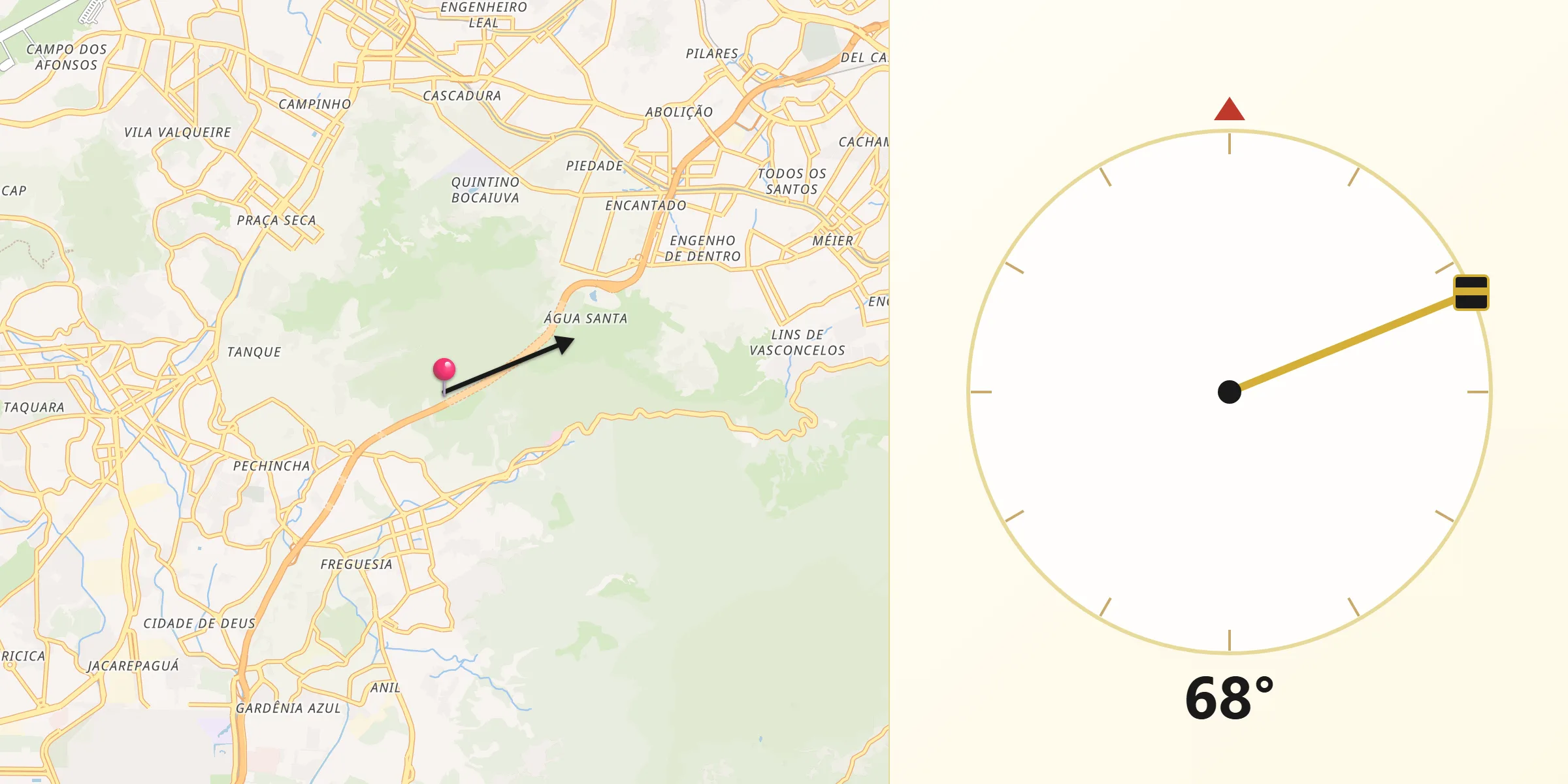 Direção da Qibla a partir de Rio de Janeiro