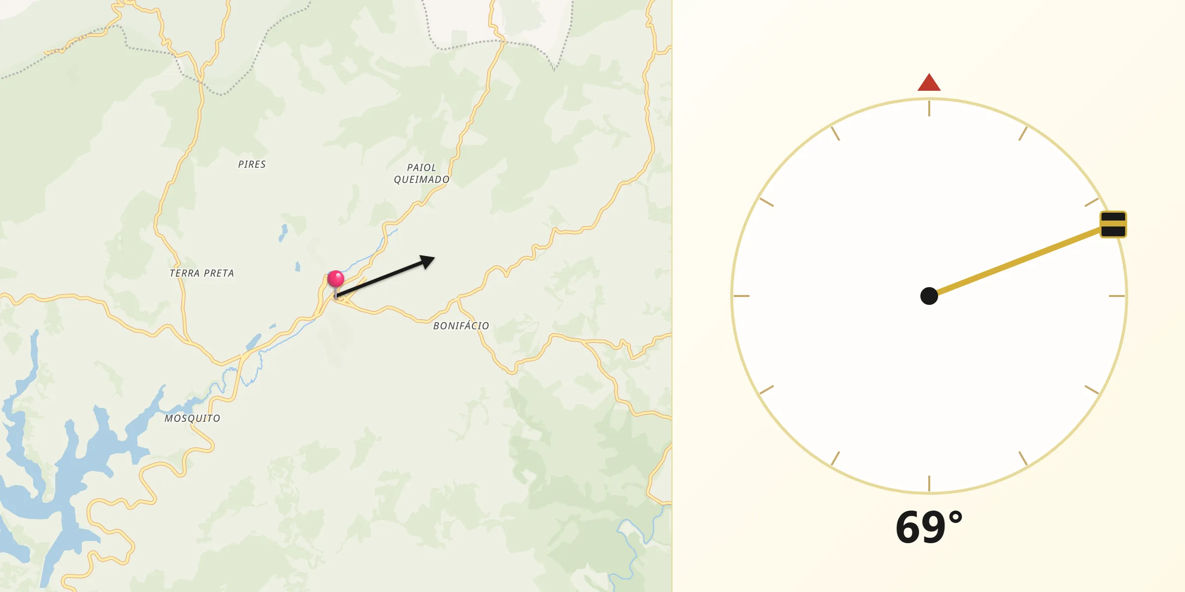 Direção da Qibla a partir de Joanópolis