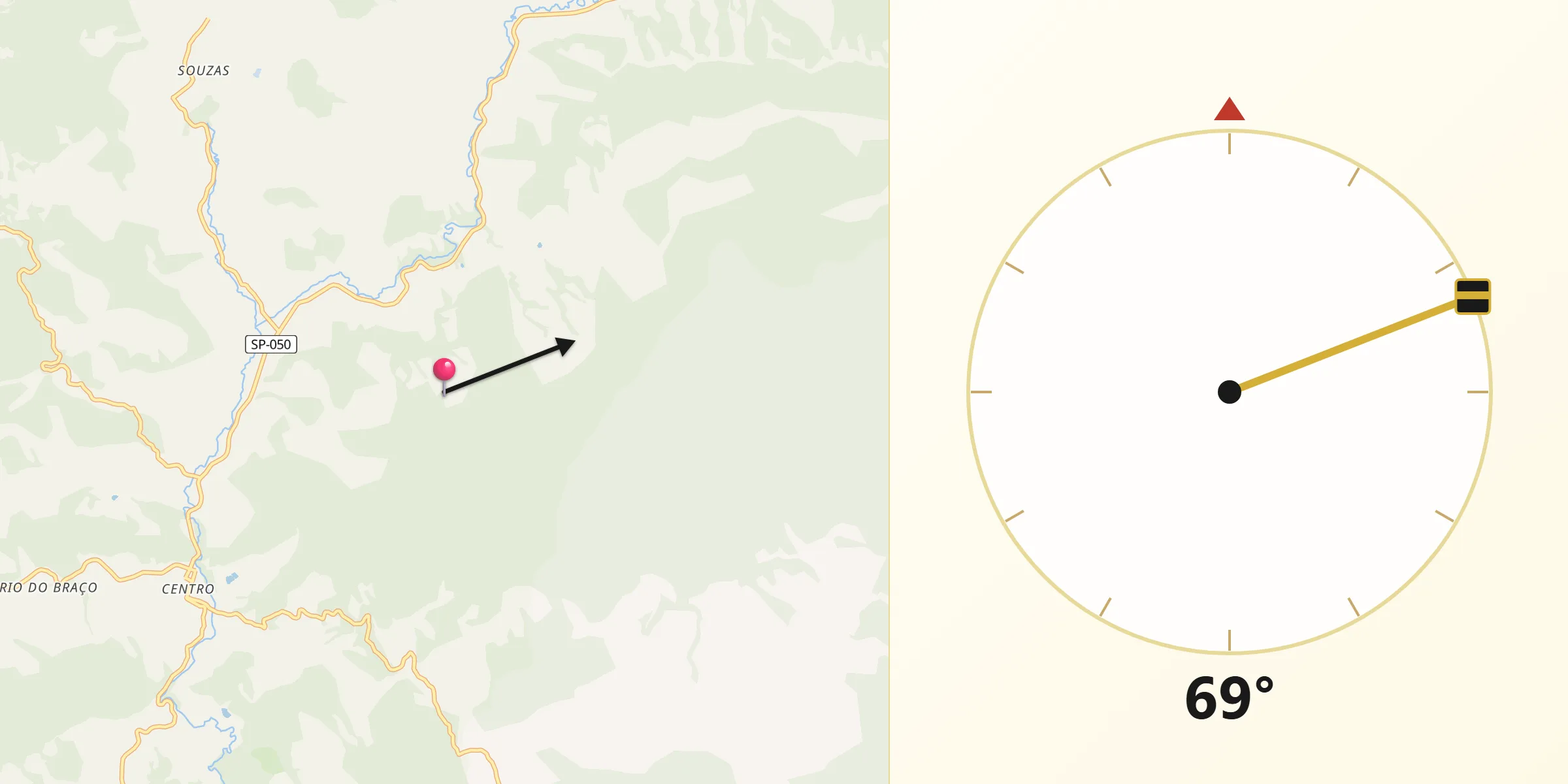 Direção da Qibla a partir de Monteiro Lobato