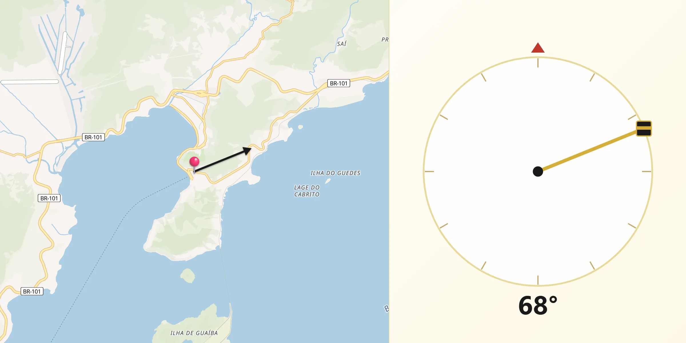 Direção da Qibla a partir de Mangaratiba