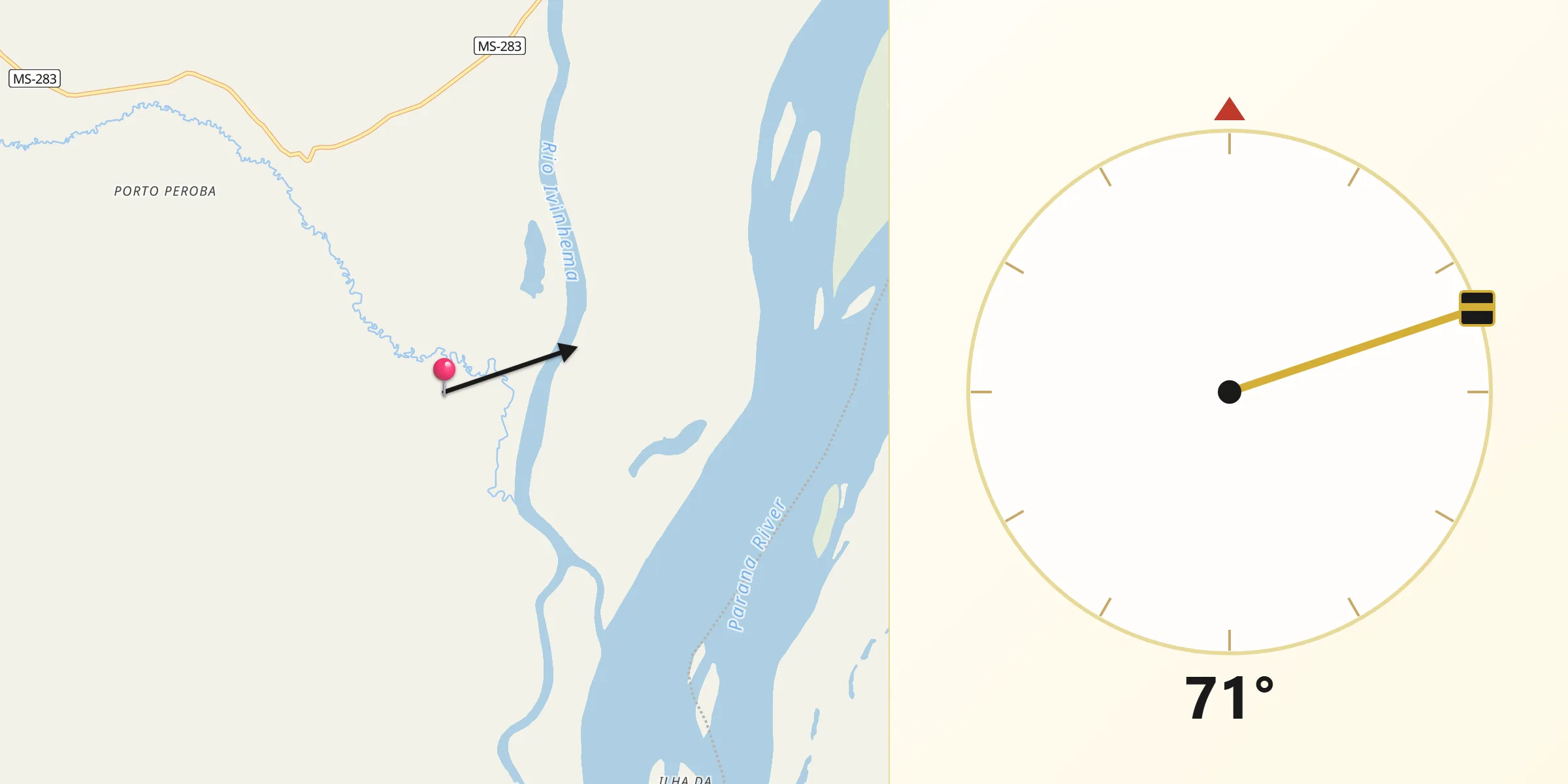 Direção da Qibla a partir de Pôrto Barra do Ivinheima