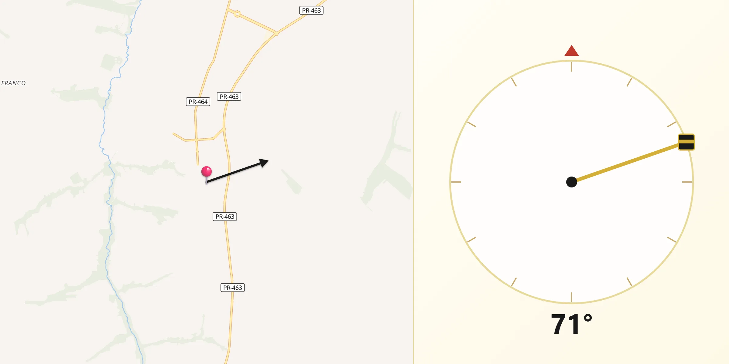 Direção da Qibla a partir de Cruzeiro do Sul