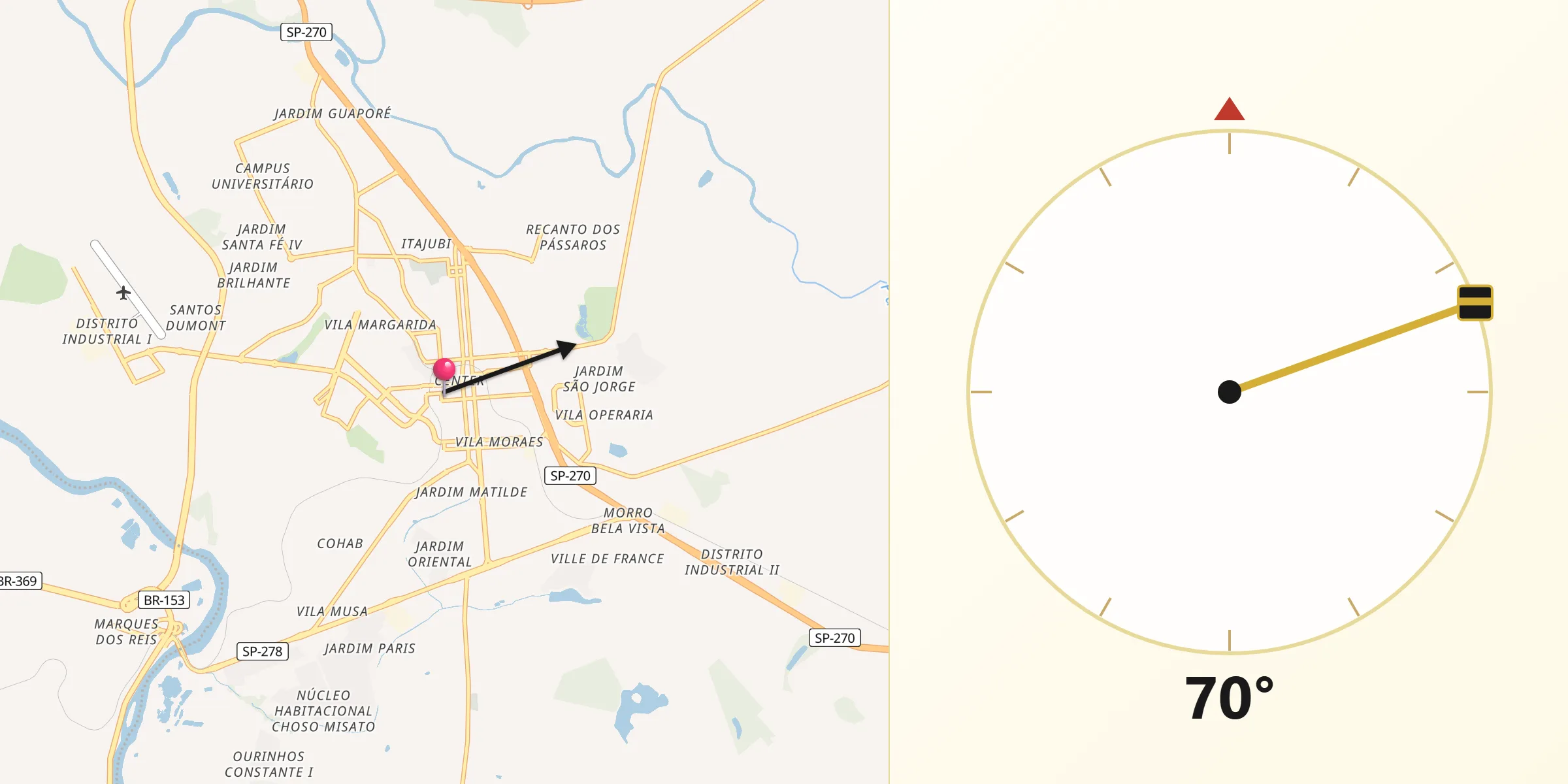 Direção da Qibla a partir de Ourinhos