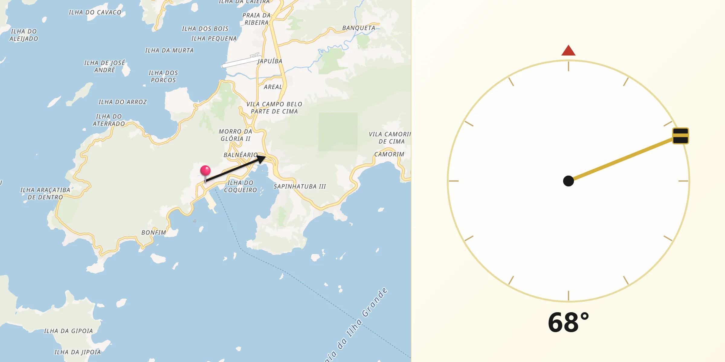 Direção da Qibla a partir de Angra dos Reis