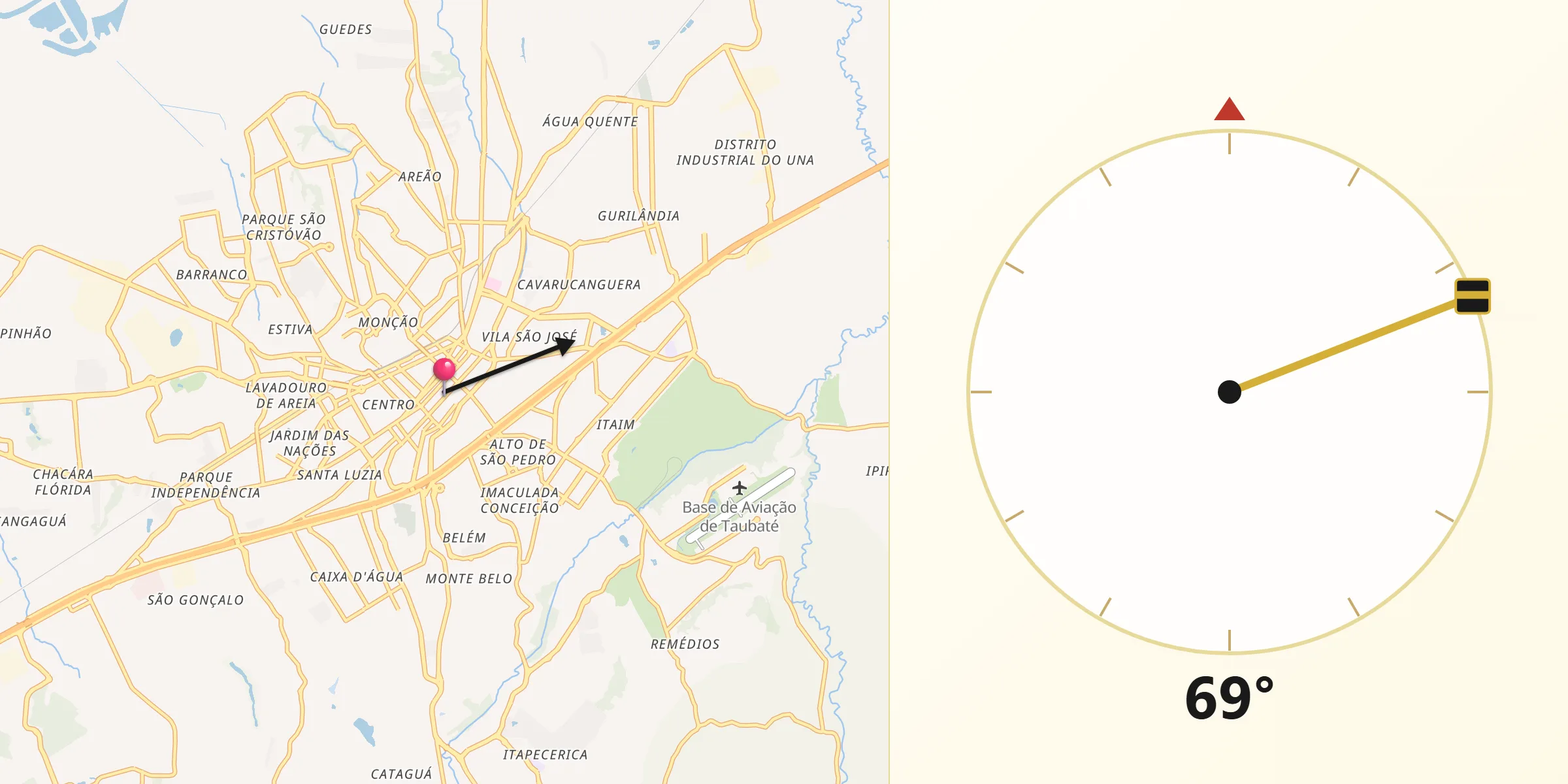 Direção da Qibla a partir de Taubaté