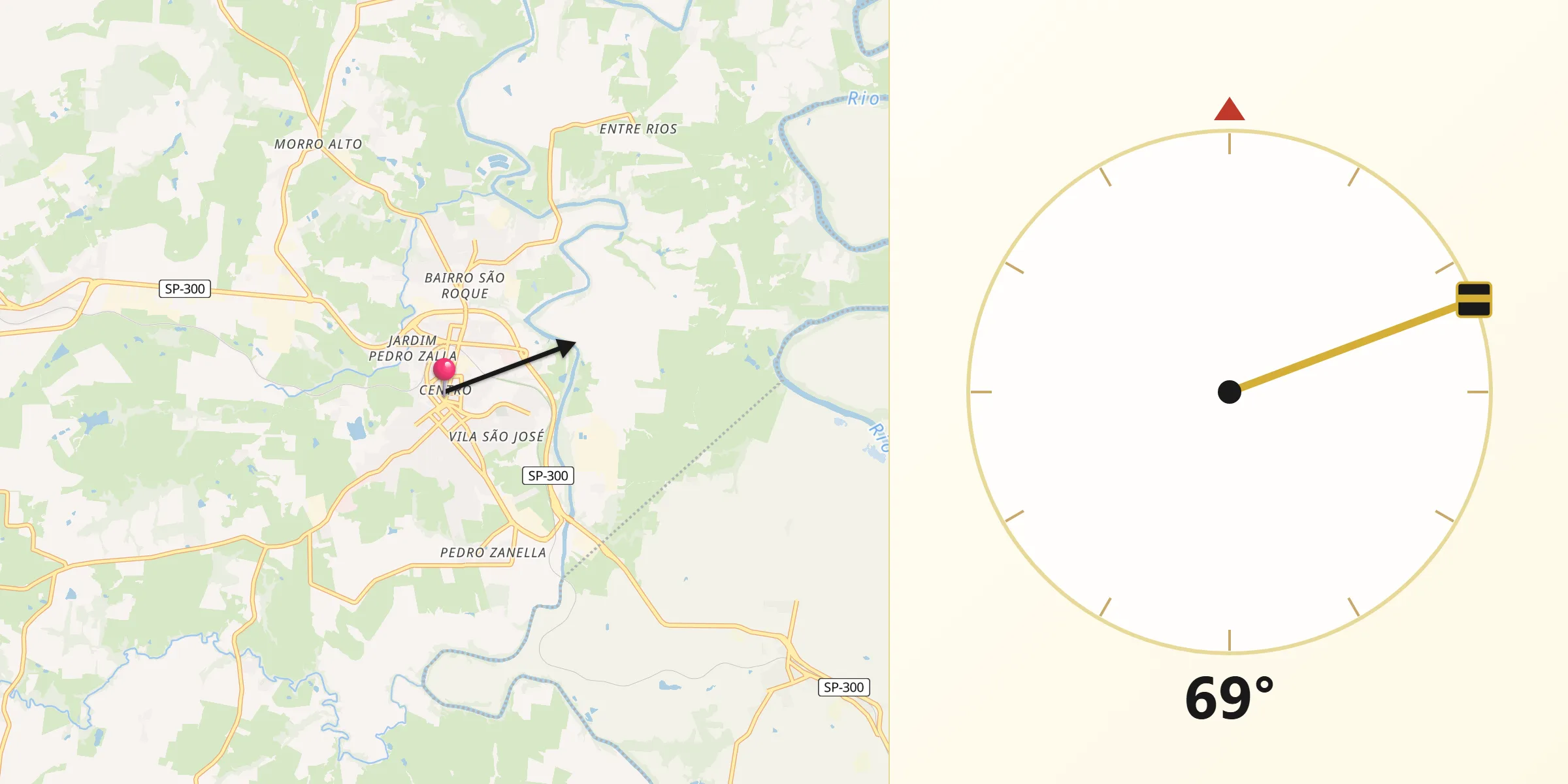 Direção da Qibla a partir de Laranjal Paulista