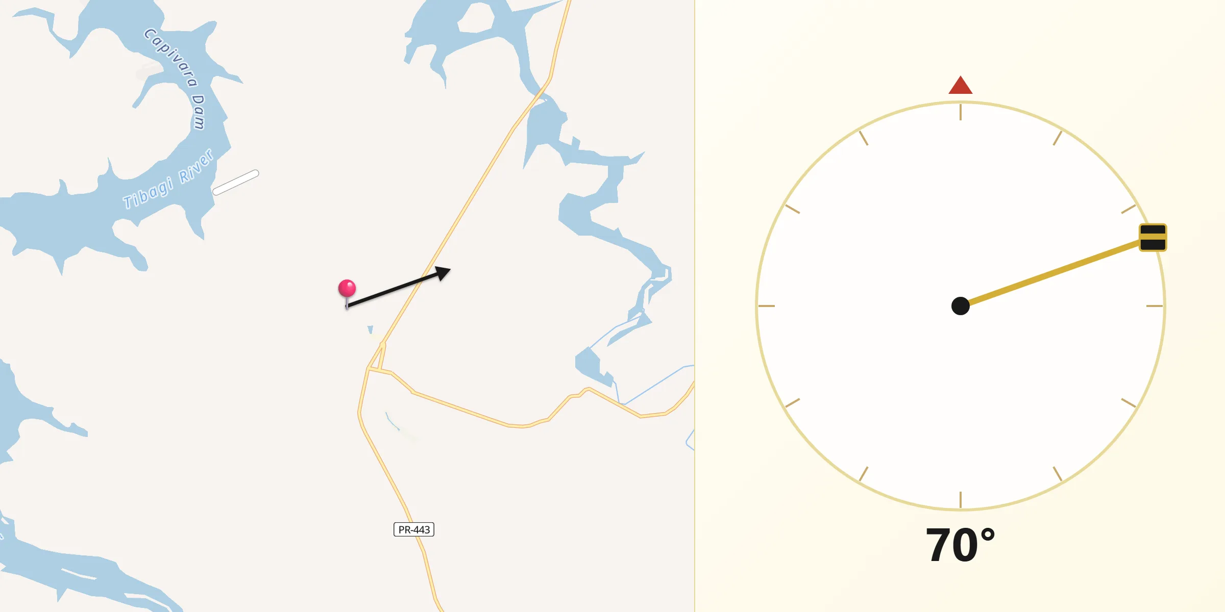 Direção da Qibla a partir de Rancho Alegre