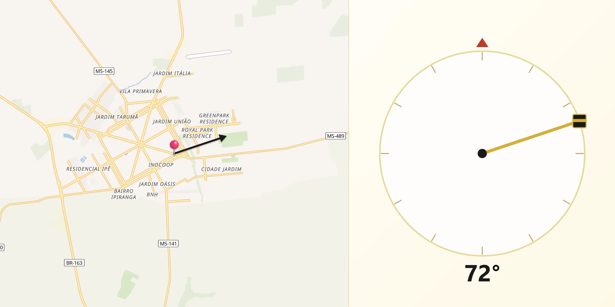 Direção da Qibla a partir de Naviraí