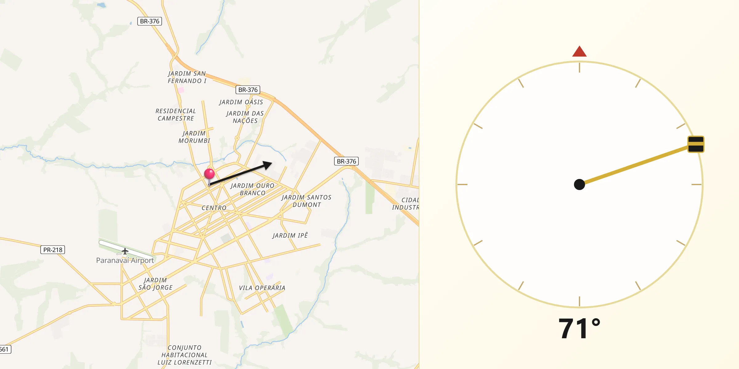Direção da Qibla a partir de Paranavaí