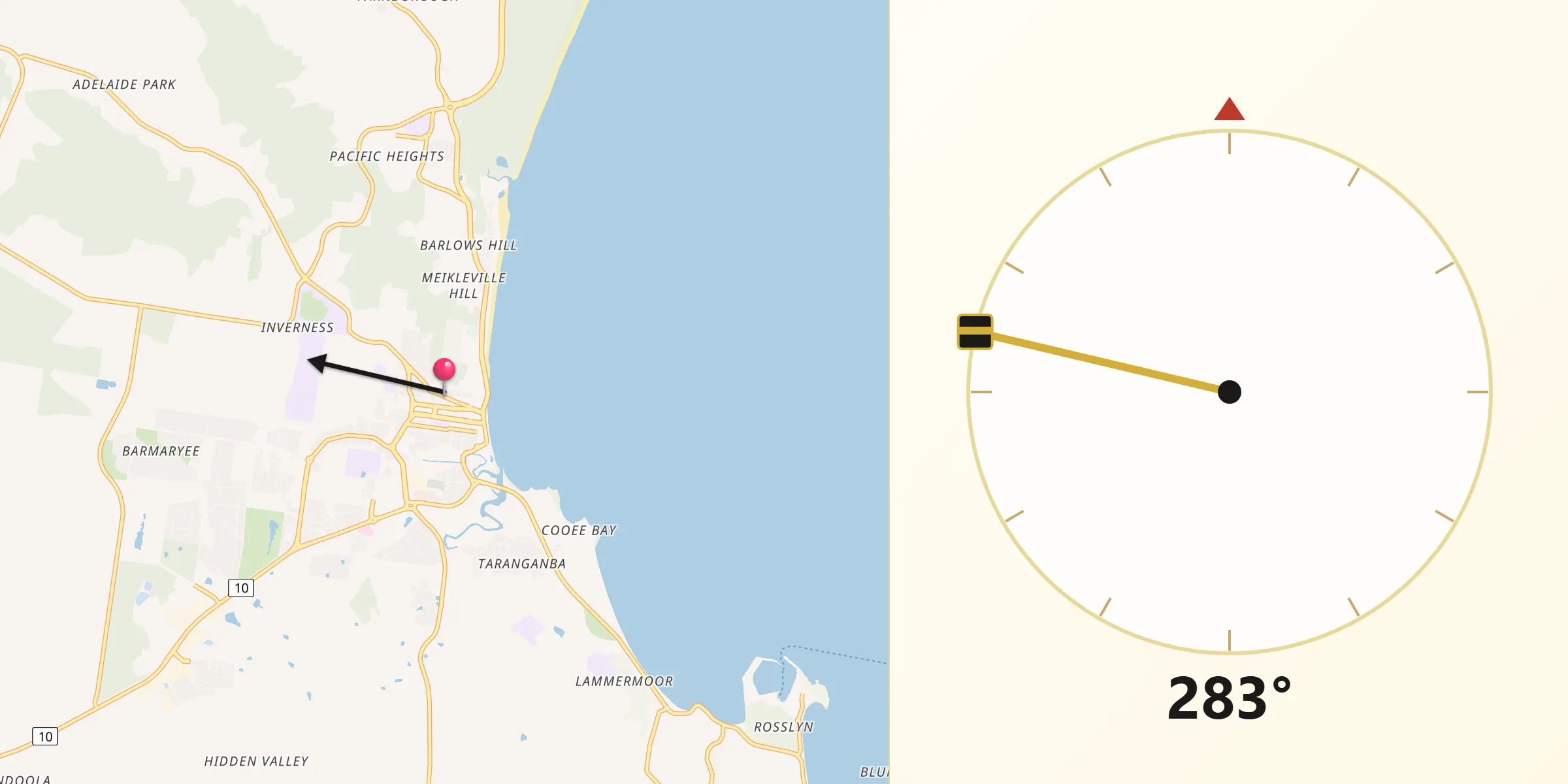 Qibla Direction from Yeppoon