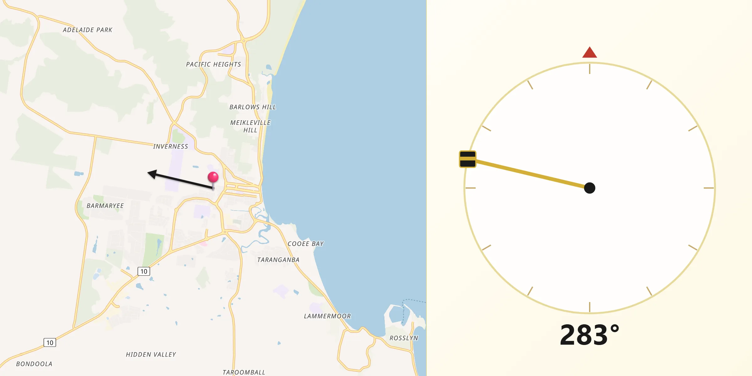 Qibla Direction from Yeppoon city centre