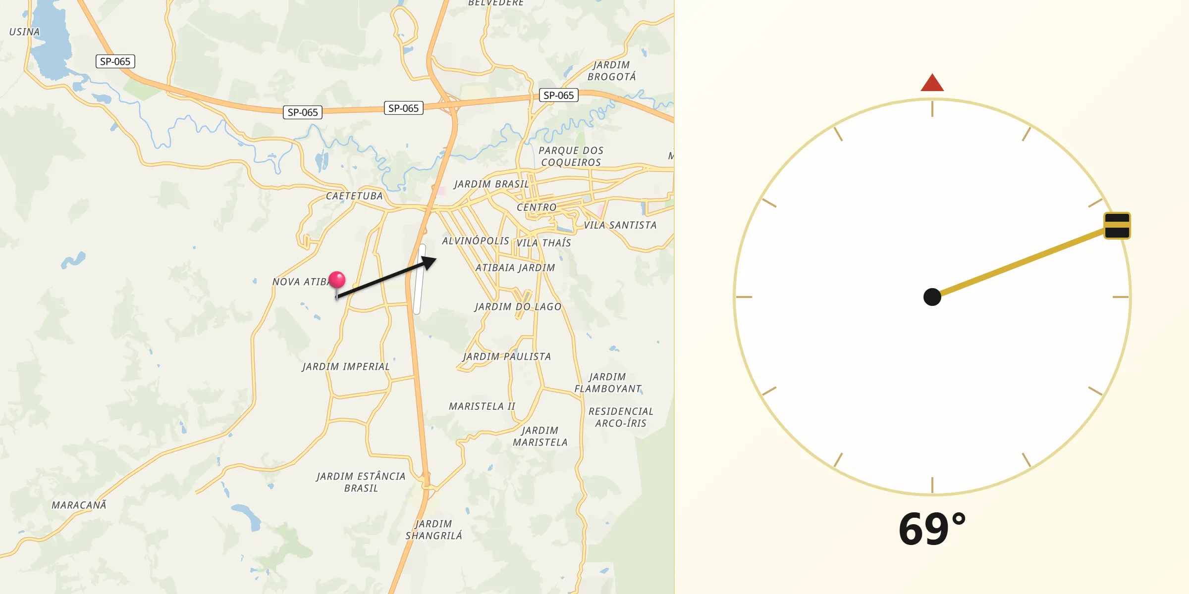 Direção da Qibla a partir de Atibaia