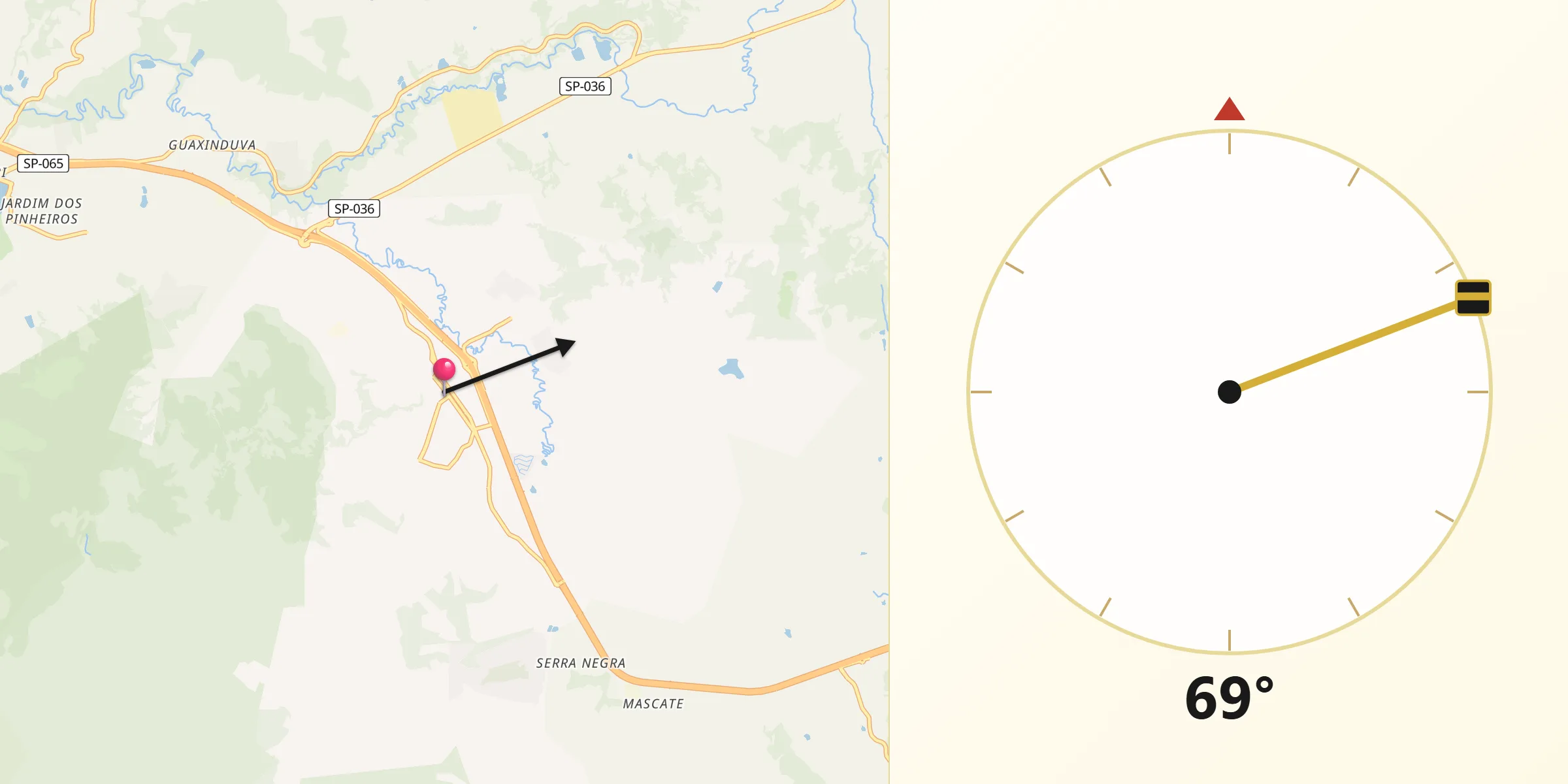 Direção da Qibla a partir de Bom Jesus dos Perdões