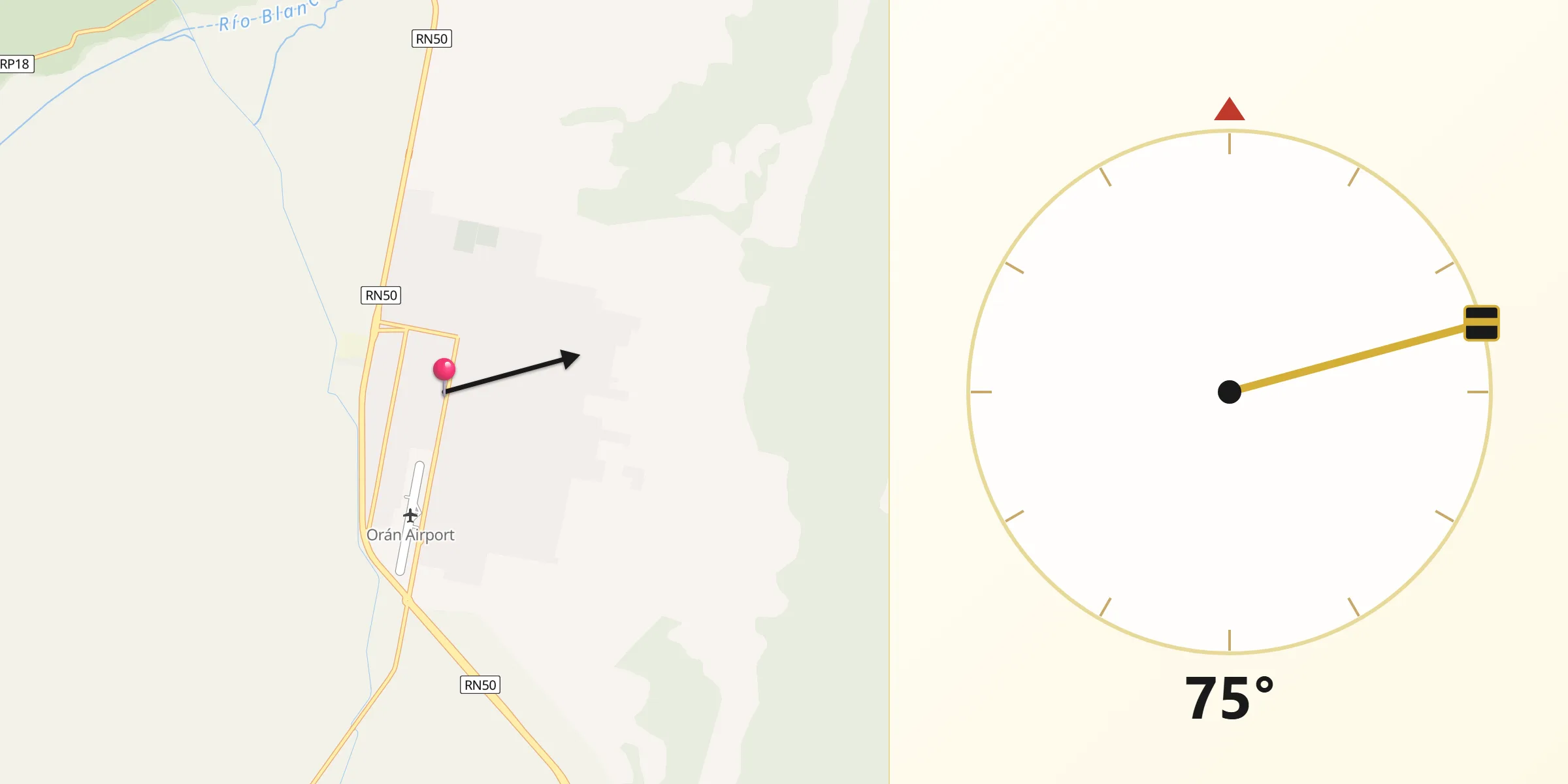 Dirección de la Qibla desde San Ramón de la Nueva Orán