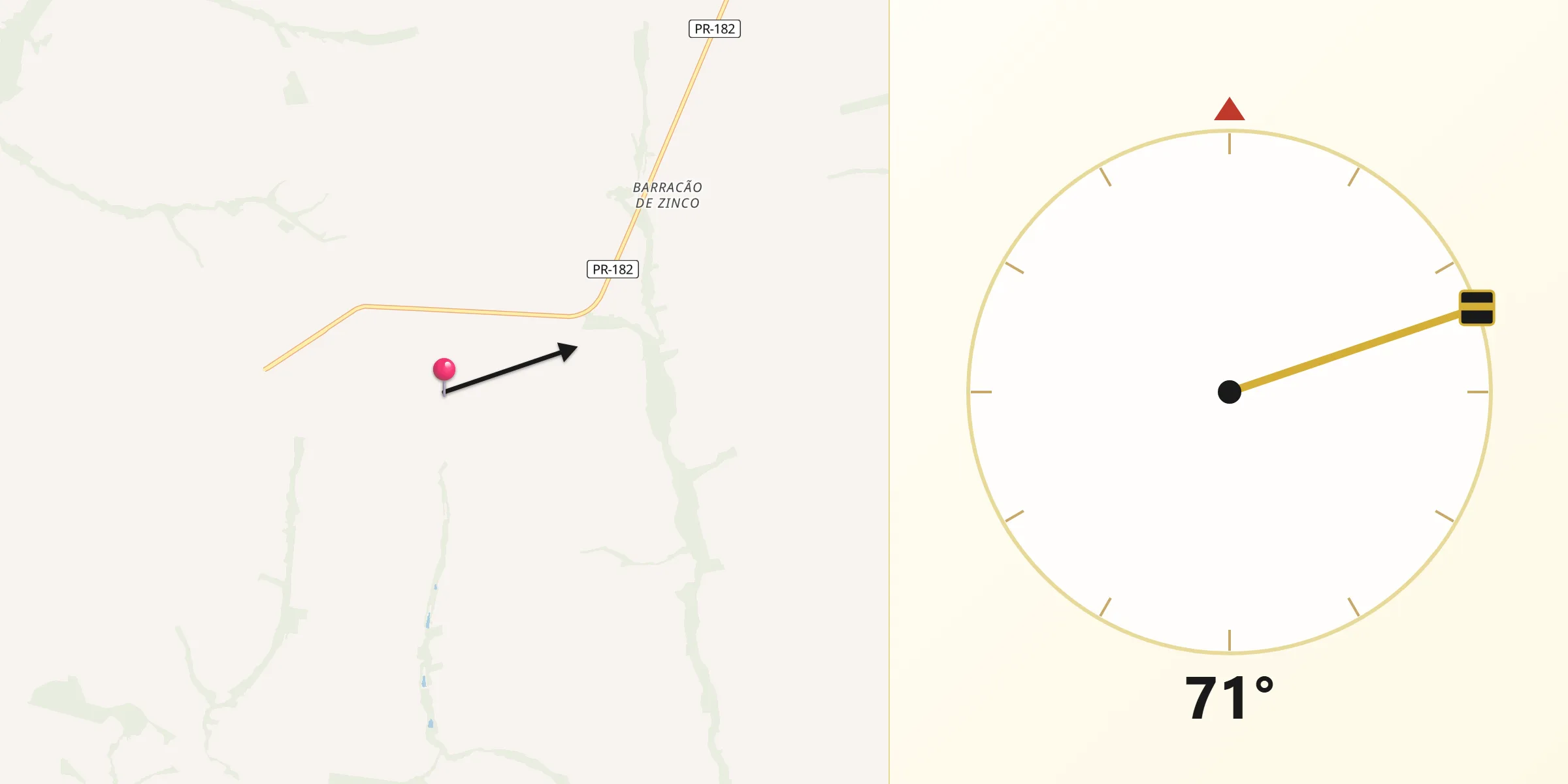 Direção da Qibla a partir de Santa Isabel do Ivaí