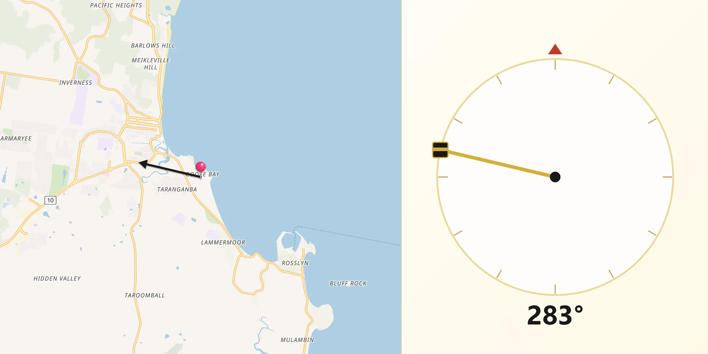 Qibla Direction from Cooee Bay