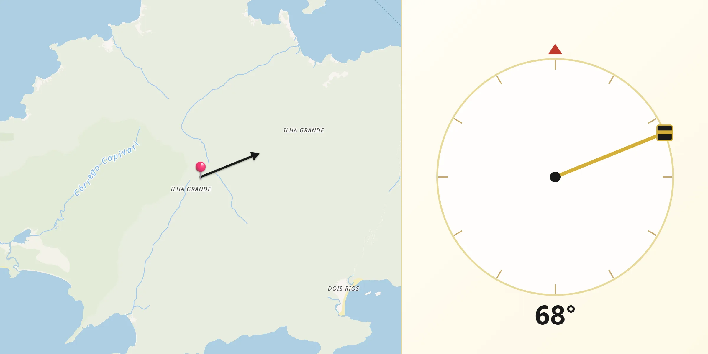 Direção da Qibla a partir de Ilha Grande
