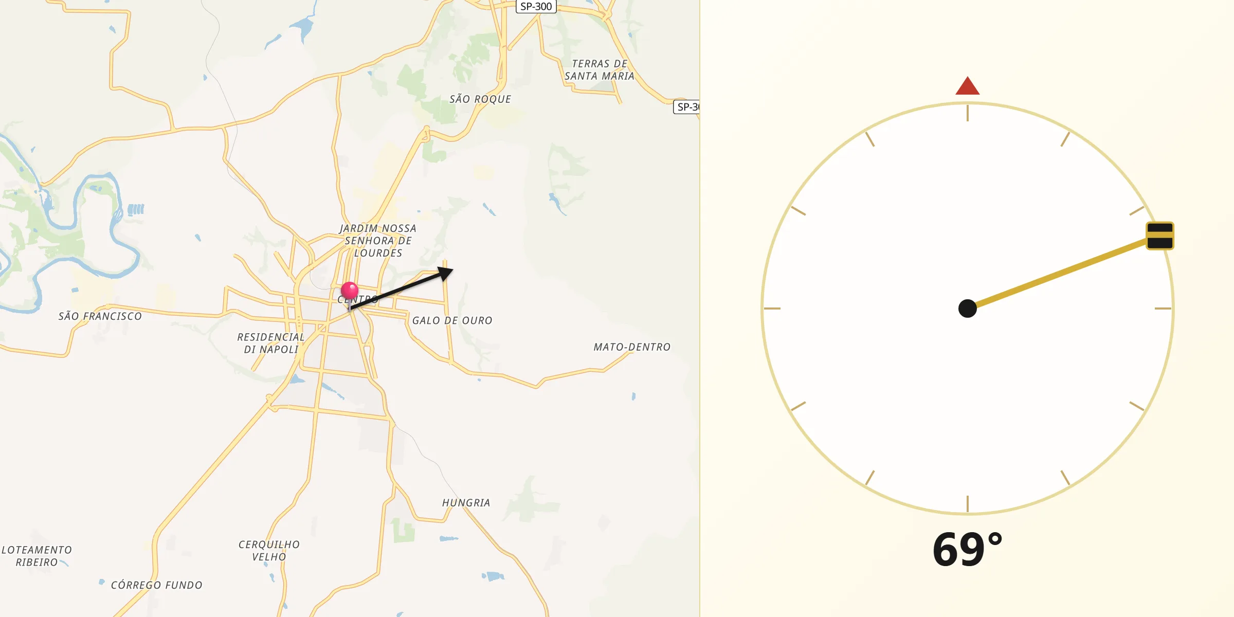 Direção da Qibla a partir de Cerquilho