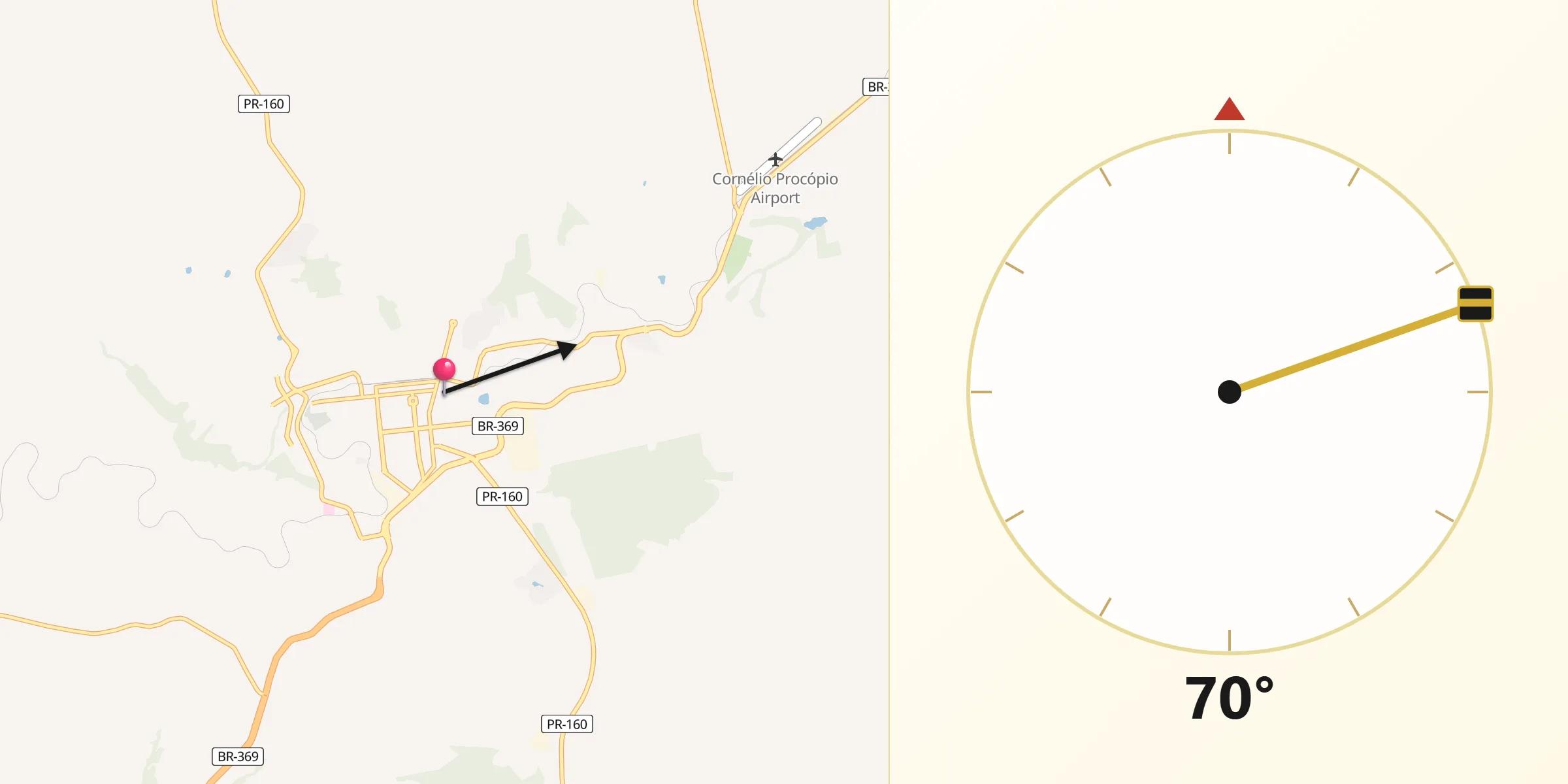 Direção da Qibla a partir de Cornélio Procópio