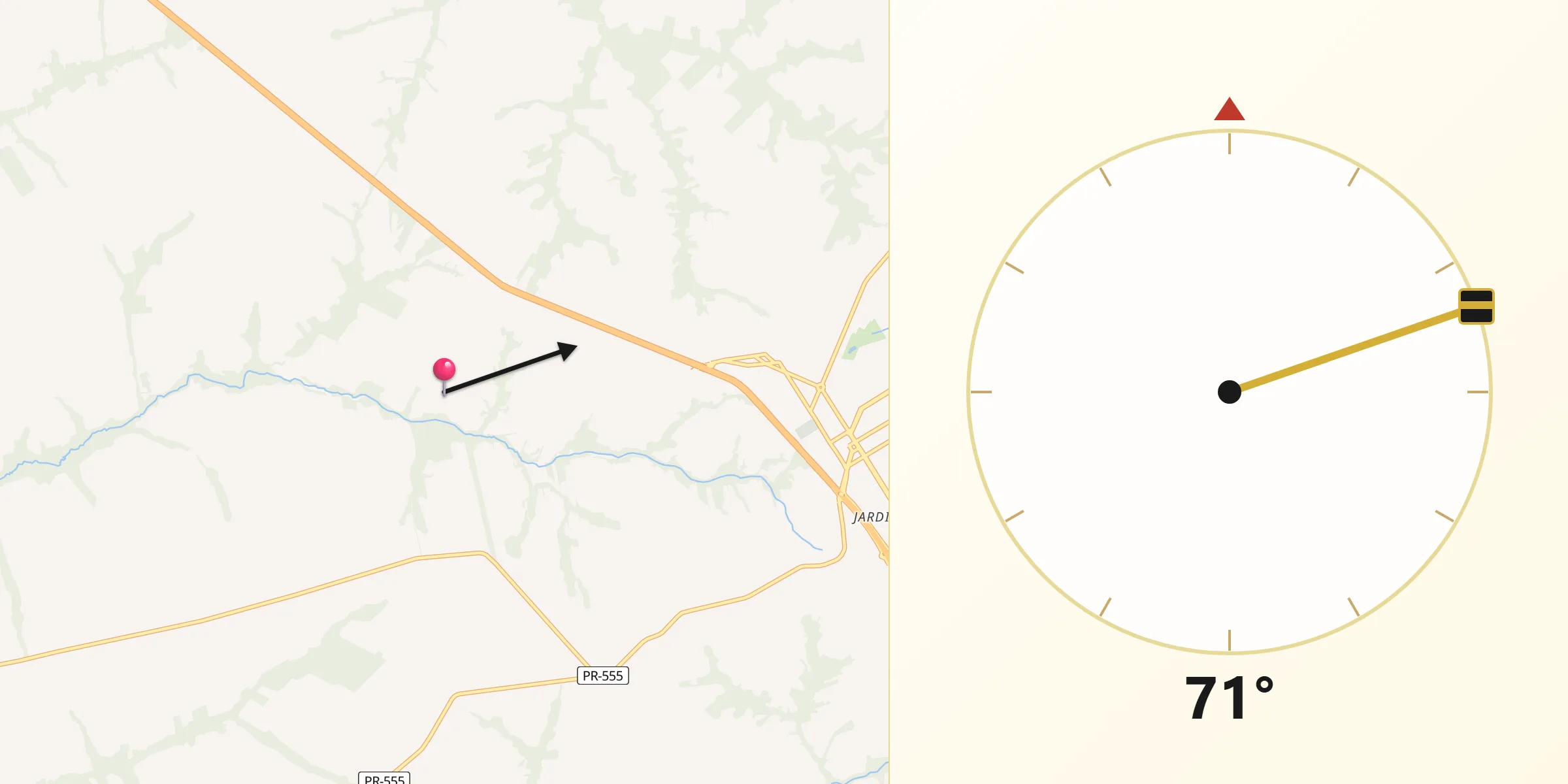 Direção da Qibla a partir de Nova Esperança