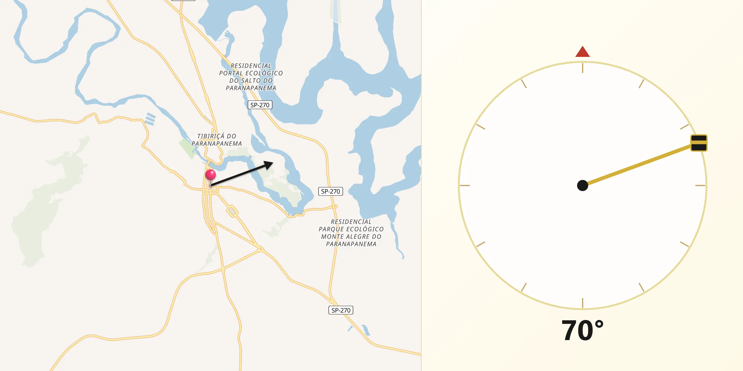 Direção da Qibla a partir de Piraju