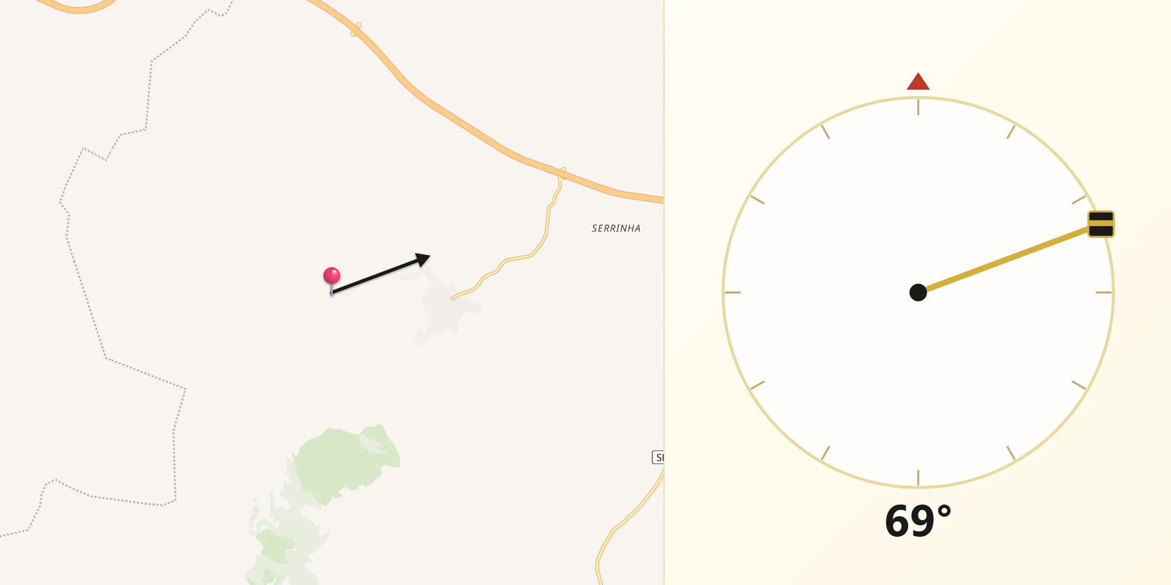Direção da Qibla a partir de Torre de Pedra