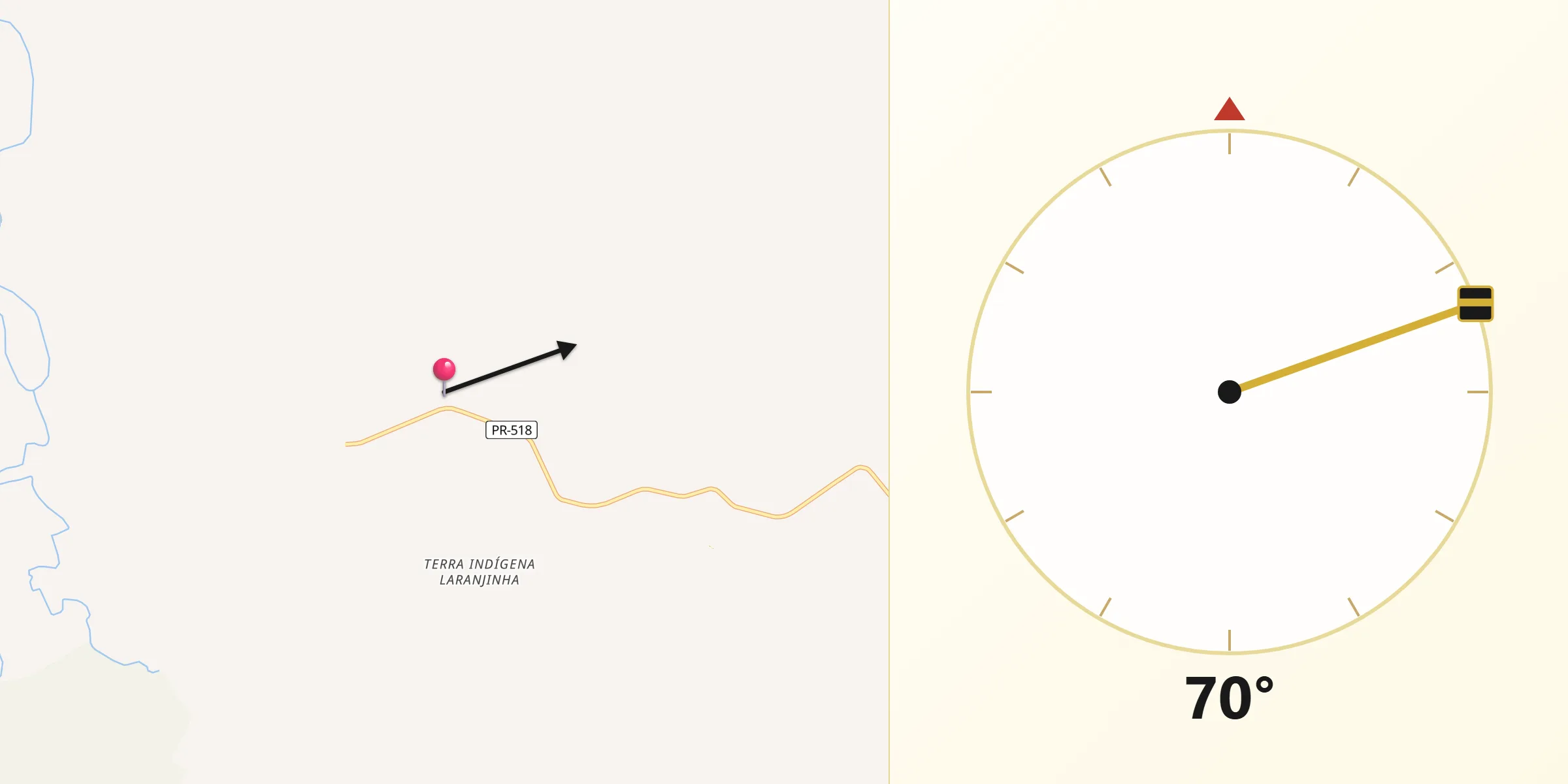 Direção da Qibla a partir de Santa Amélia