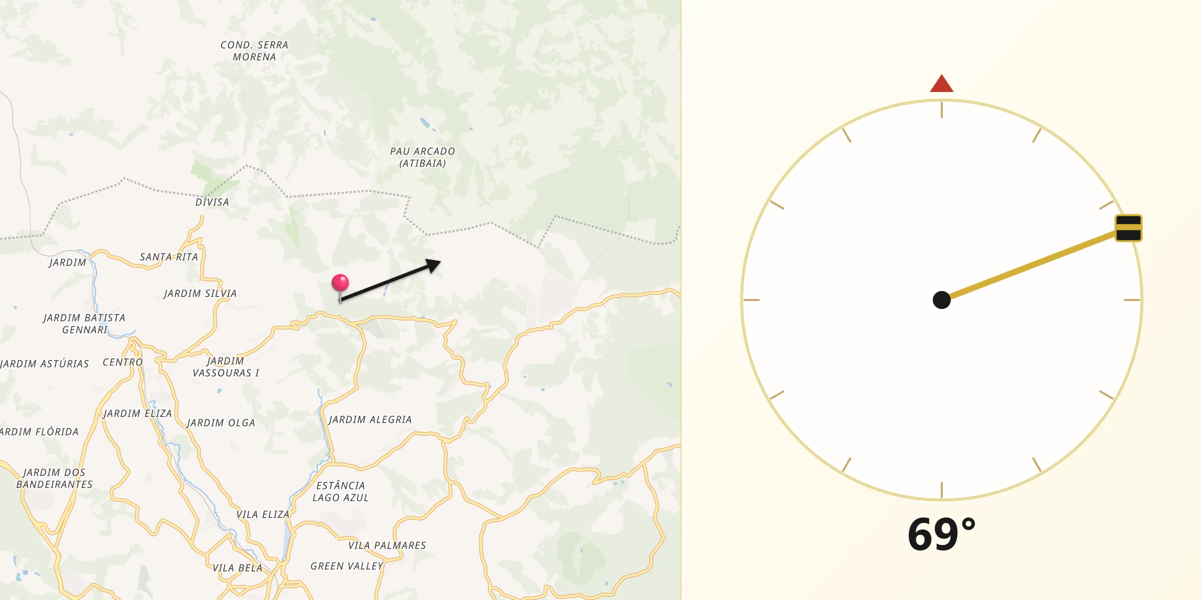 Direção da Qibla a partir de Francisco Morato