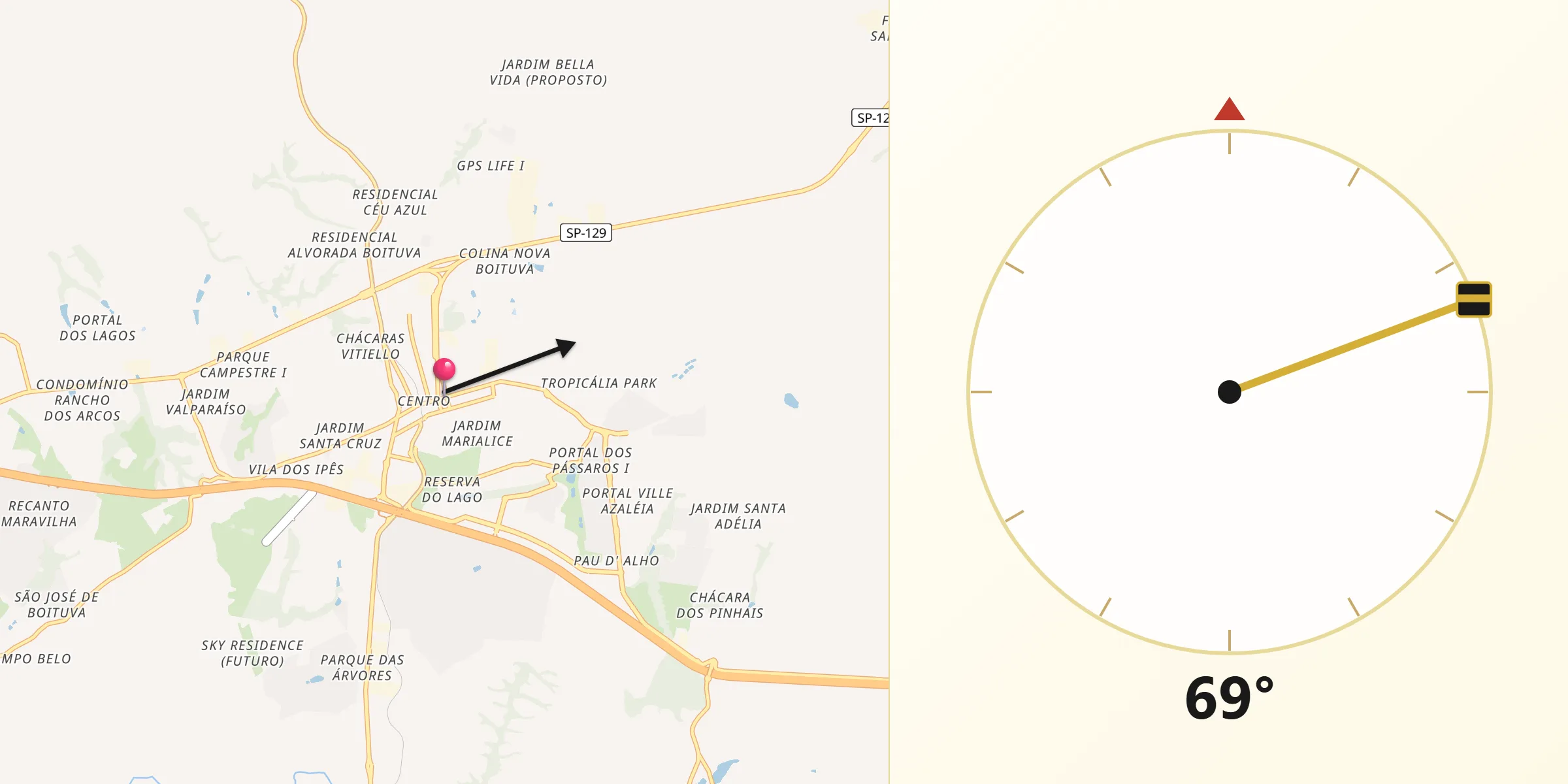 Direção da Qibla a partir de Boituva